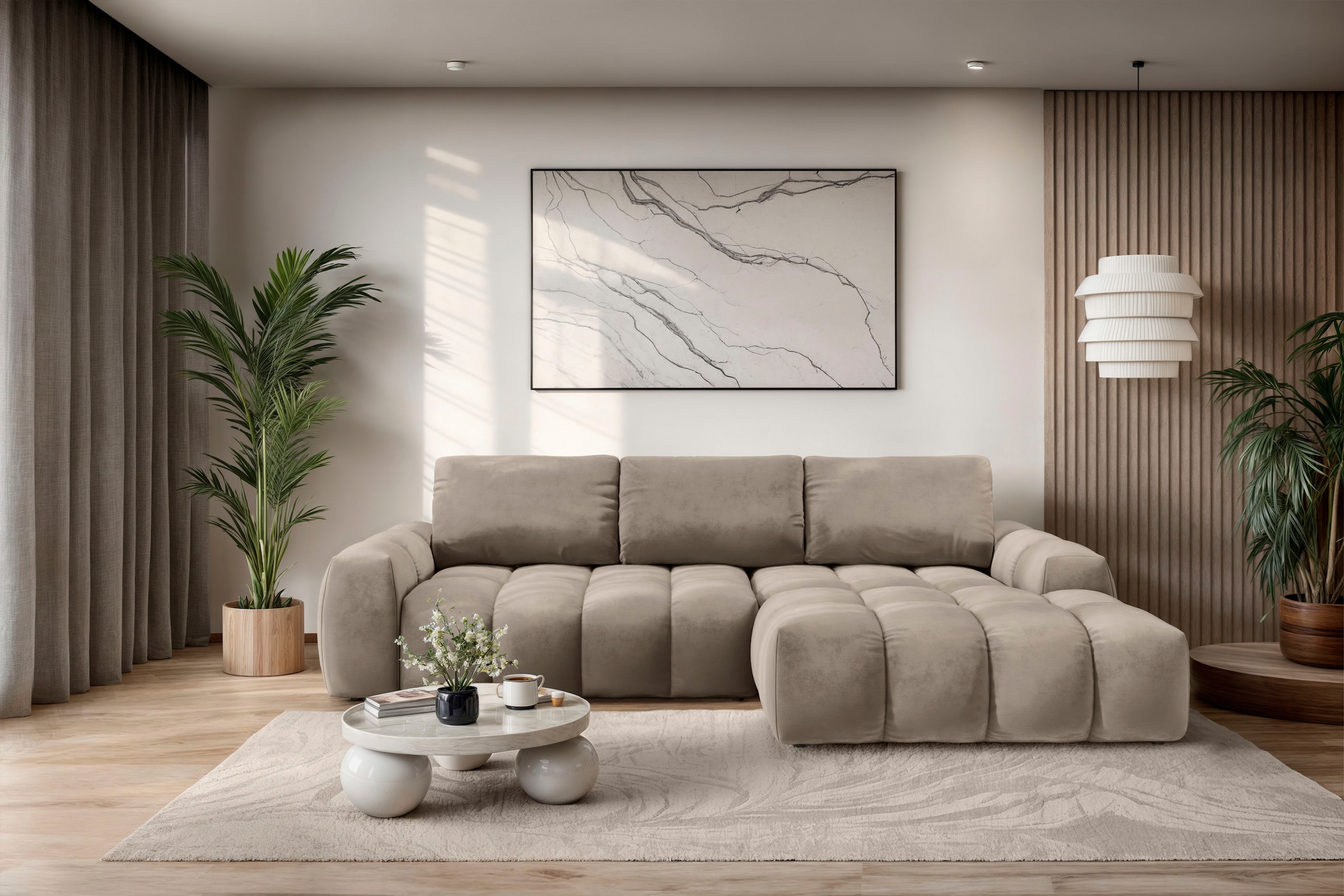 Ecksofa OTTO HOME "AZITA L-Form, 270 cm - OTTO. Verlässliche Qualität.", beige (taupe), B:270cm H:84cm T:166,5cm, 100% Polyester, Sofas, Ecksofa, wahlweise als Schlafsofa m. Bettkasten, Bubble-Optik, Topseller 4