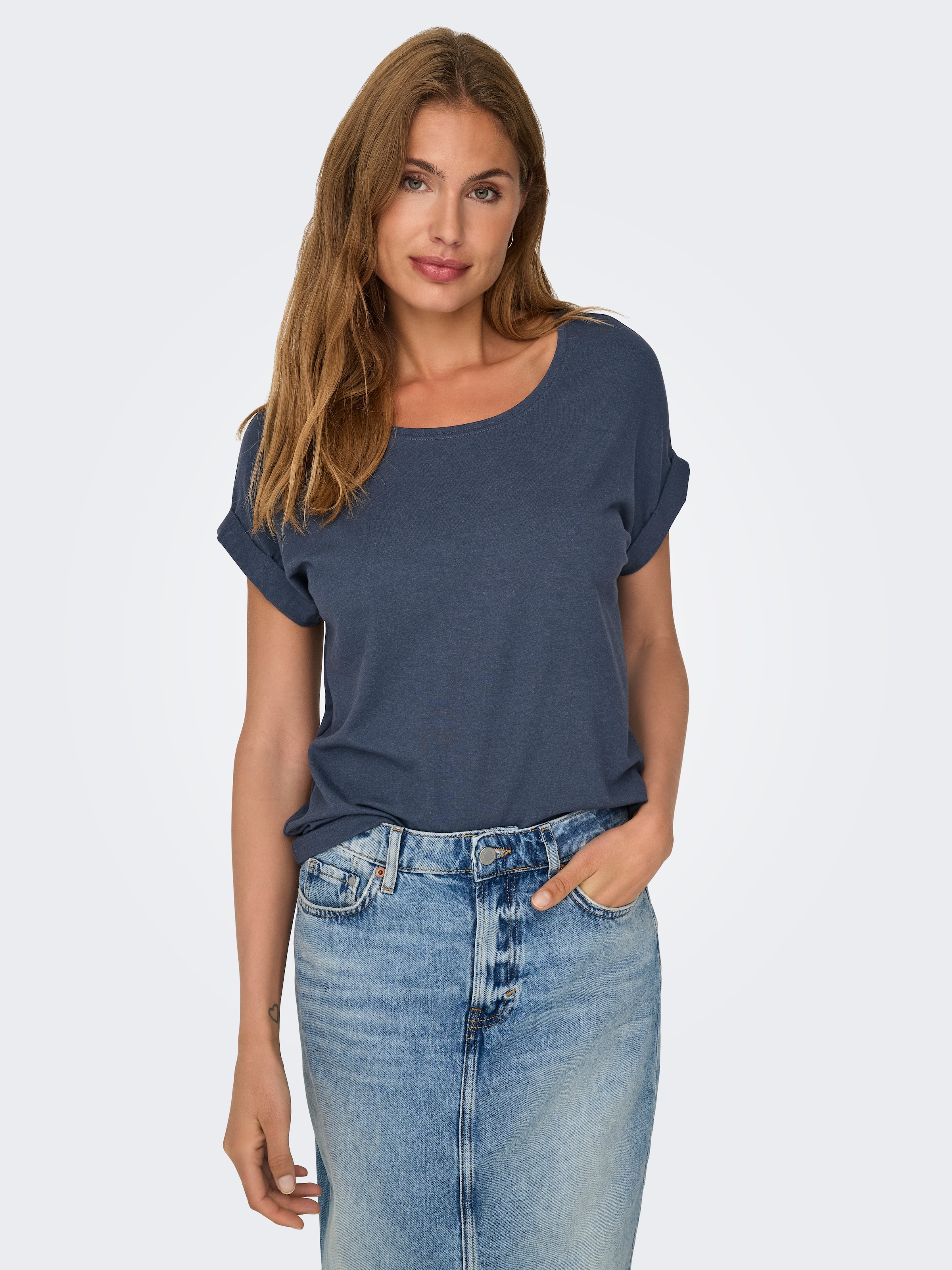 ONLY "ONLMOSTER – T-Shirt mit melierter Optik und elastischem Material" meliert, casual, lässig geschnitten, Viskosemischung, Rundhals
