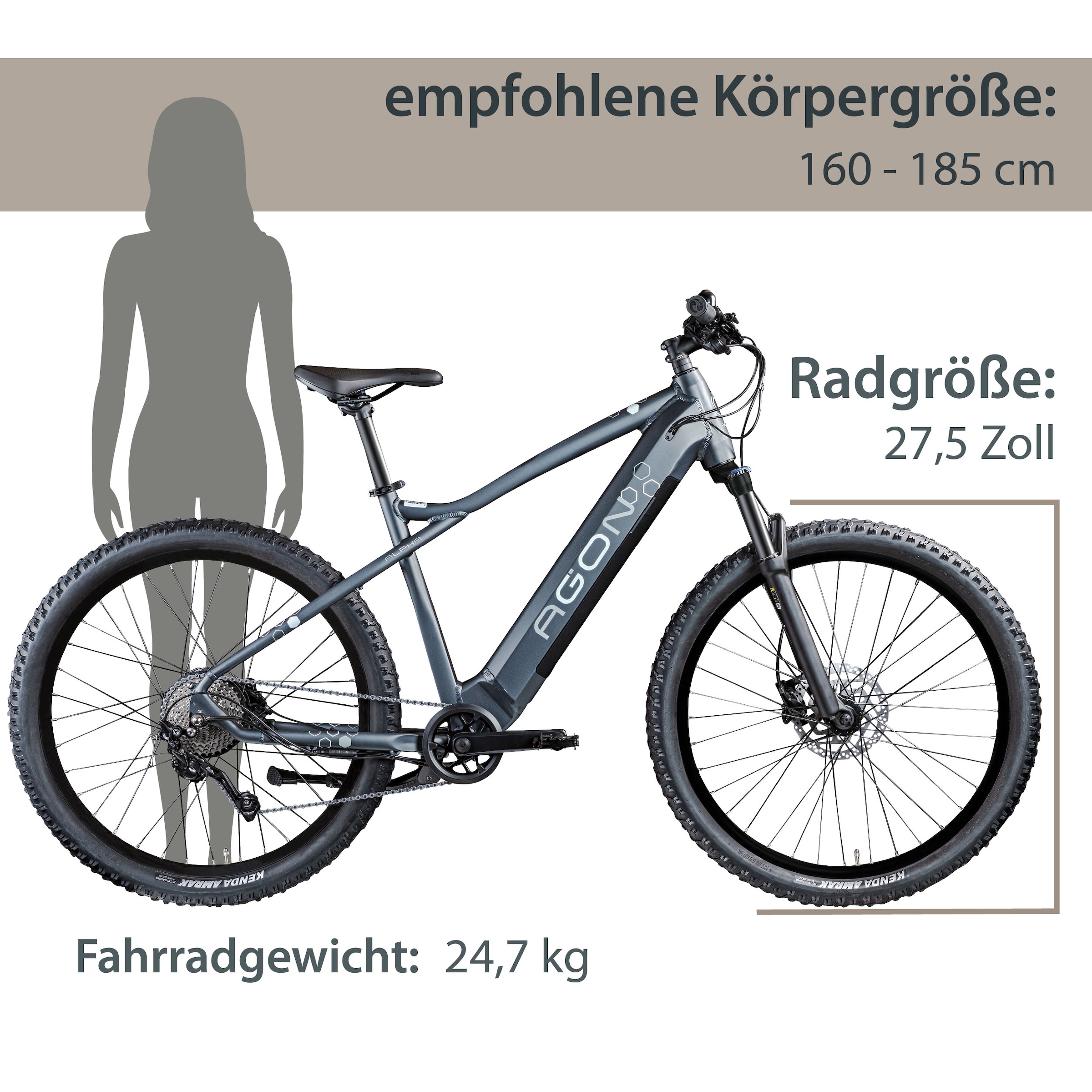 AGON E-Bike »Alpha«, 10 Gang, Deore SGS T6000, Heckmotor 250 W, Pedelec, Elektrofahrrad für Damen u. Herren, MTB