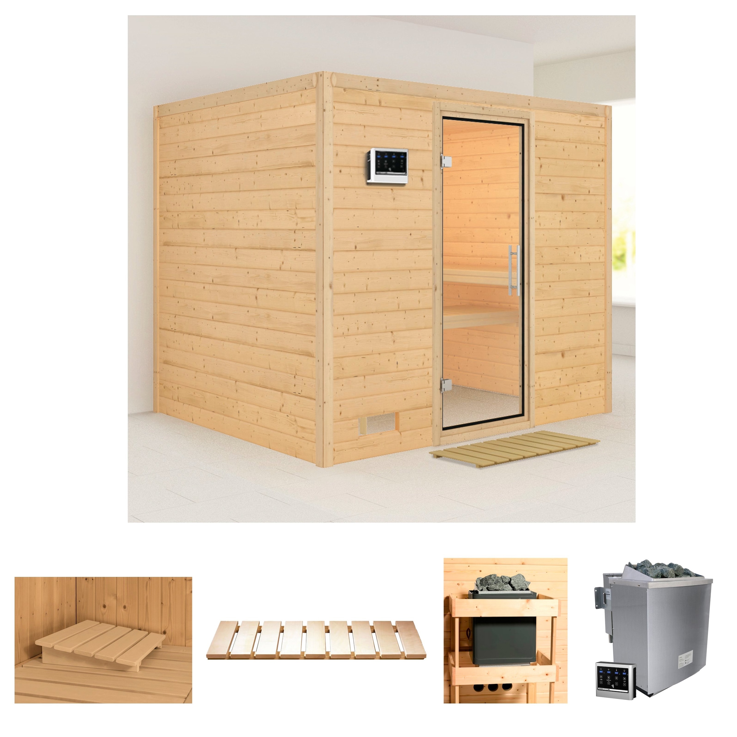 Karibu Pirtis »Soraja« (Set) 9-kW-Bio-Ofen su...