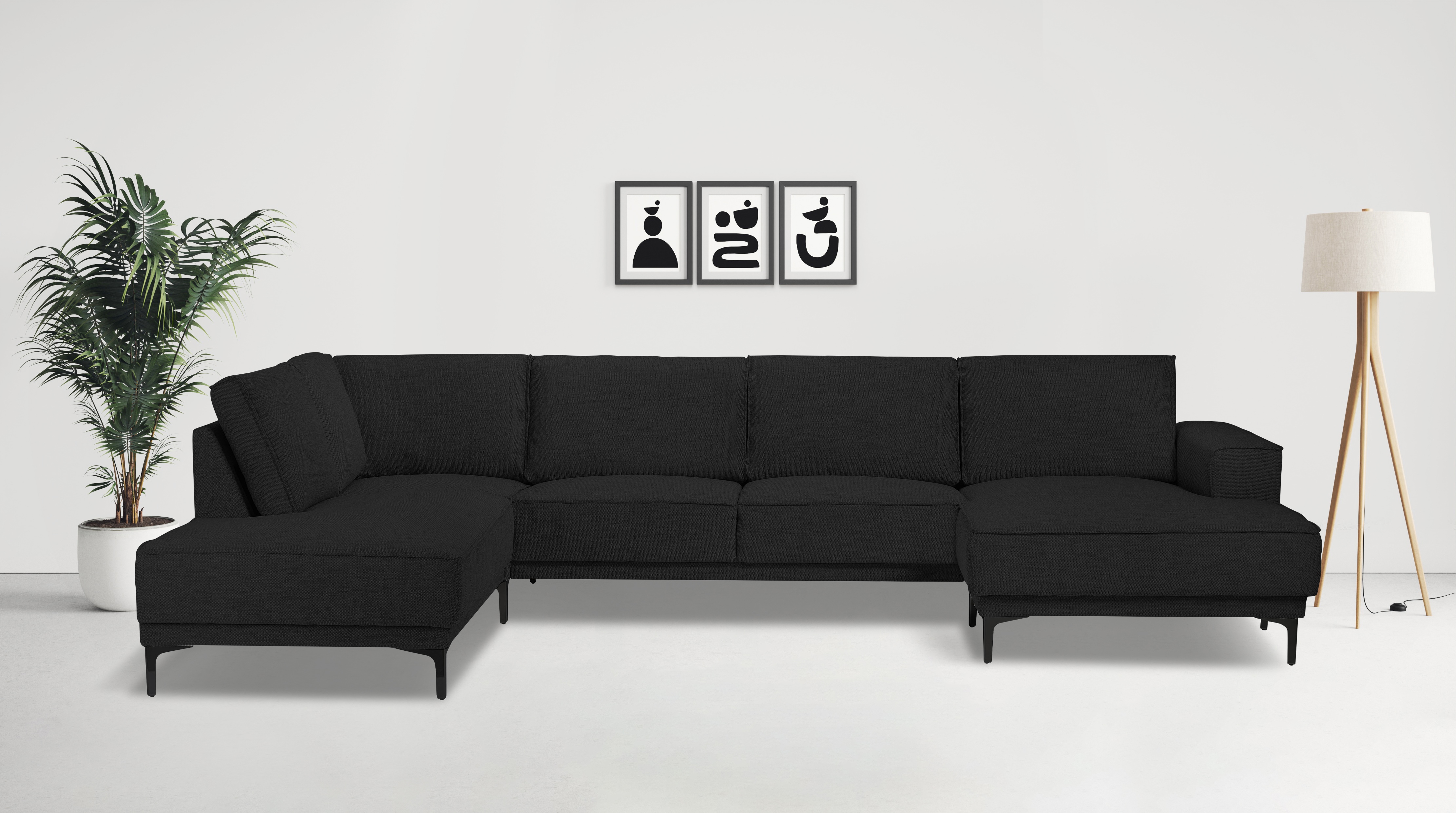 OTTO home Wohnlandschaft "OLAND Flachgewebe U-Form, XXL, B: 345 cm, Skandi-Design" U-Form, 345 cm, Wellenunterfederung, Skandi-Design, Metallfüße