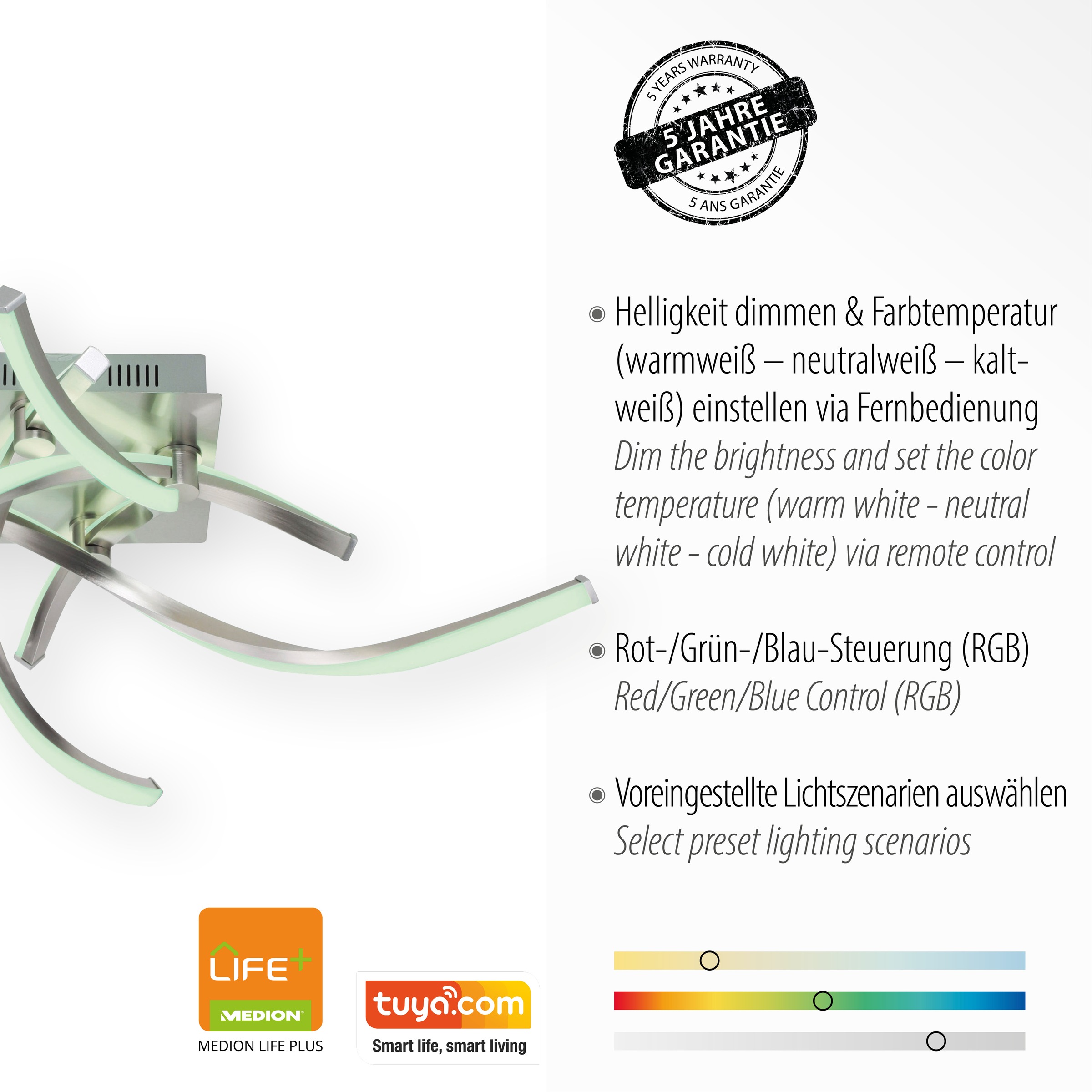 Leuchten Direkt Deckenleuchte »Ls-SWING«, Infrarot flammig-flammig, inkl., white, 4 Fernbedienung, RGB+tunable | Smarthome fähig BAUR