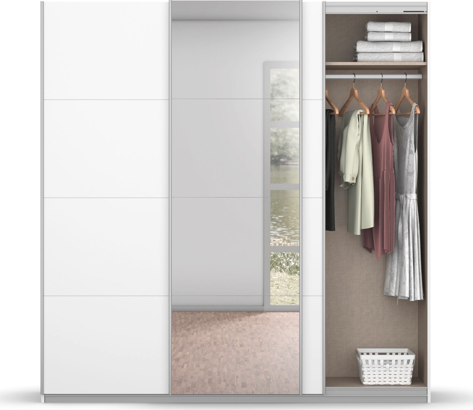 rauch Schwebetürenschrank »Kleiderschrank Schrank Garderobe BESTSELLER KOLUNA mit Spiegel«, inkl. 2 Innenschubladen sowie extra Einlegeböden MADE IN GERMANY