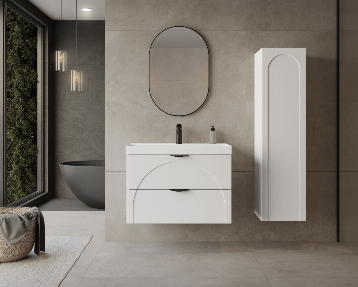 welltime Hängeschrank »FLOW CIRCLE rechts/links montierbar, Breite 35 cm, modernes Design« Schrank mit 3 Einlegeböden, Push-to-open-Function
