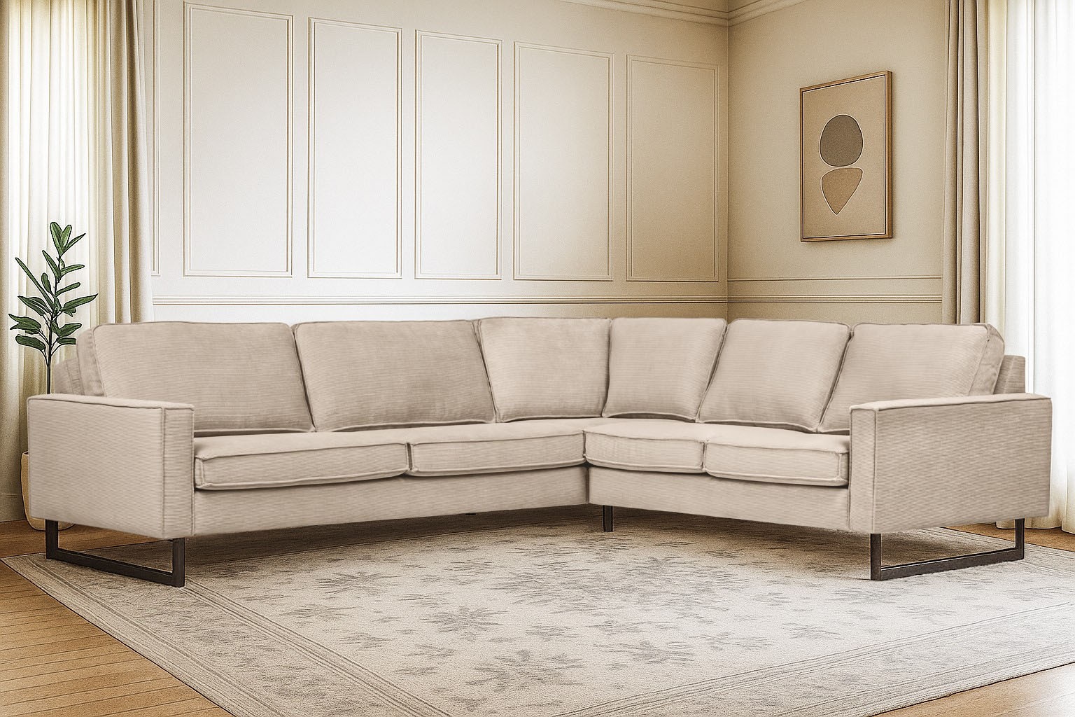 Home affaire Ecksofa »Pinto, XXL, 250/290 cm, langer Schenkel, Ottomane« Cord, Chenille, Lederoptik, mit Keder, Metallfüße, Wellenunterfederung