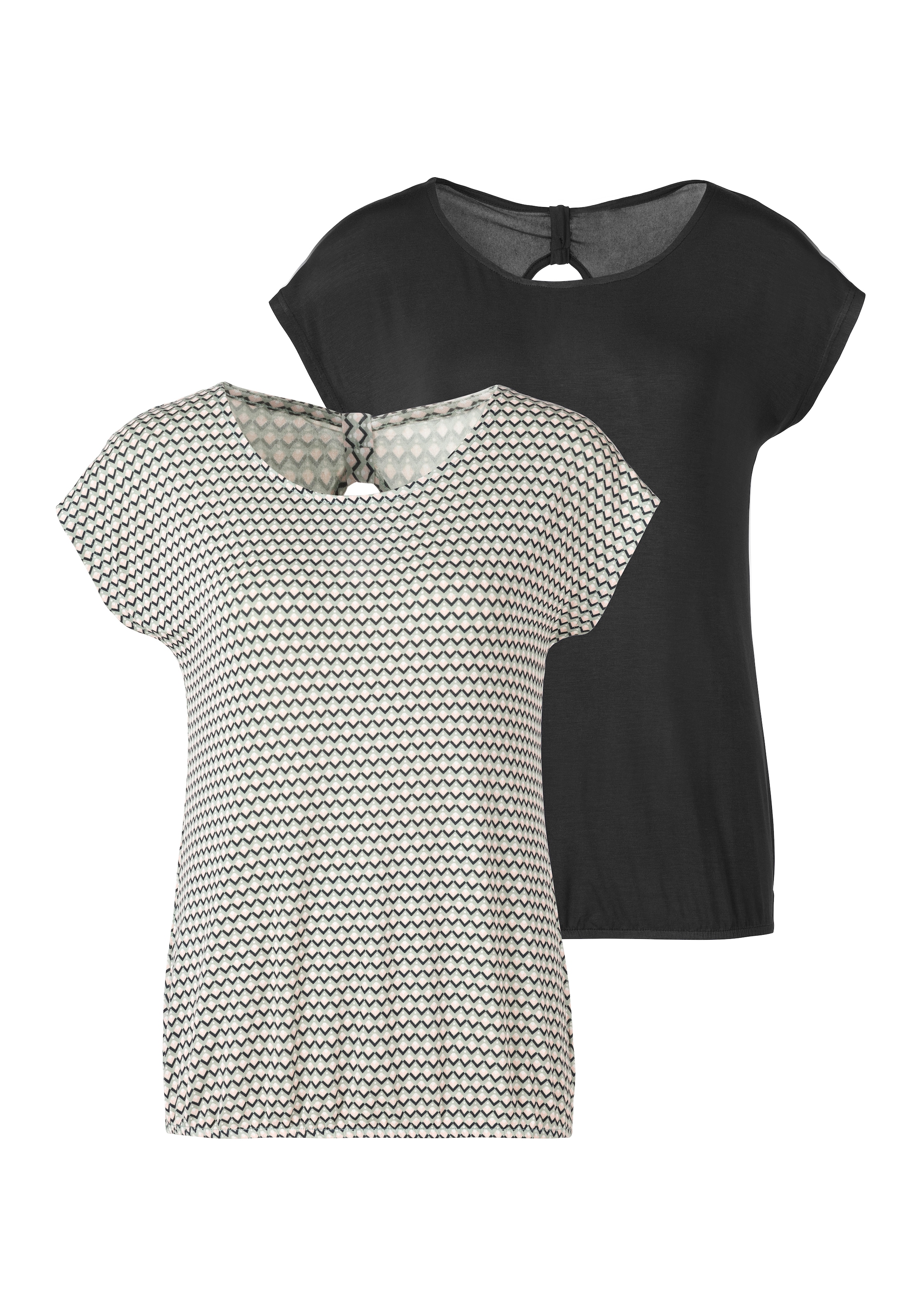 Vivance T-Shirt (2er-Pack) mit Cut-Out und zarter Raffung im Nacken
