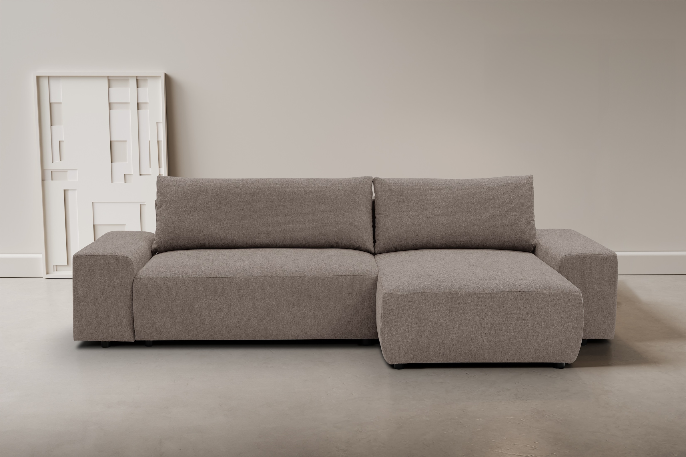 WERK2 Ecksofa "Amsterdam 300 x 150 cm modern und bequem" Struktur fein, L-Form, XXL, Schlaffunktion, Bettkasten