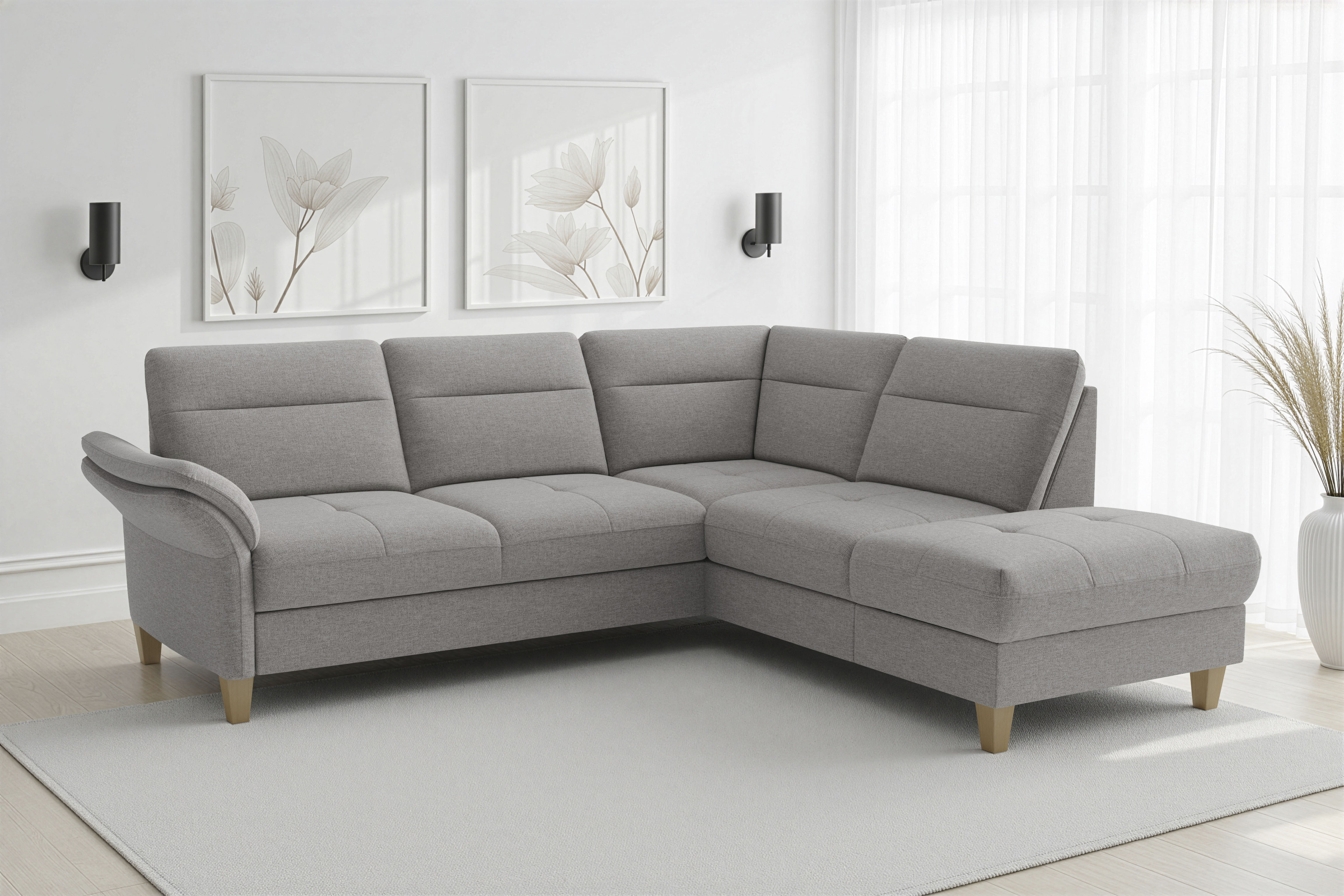 sit&more "Pamela L-Form, B: 218 cm, optional Schlaffunktion & Bettkasten" wahlweise mit Armteilverstellung, Sofa mit Federkern, Sitzhöhe: 48 cm