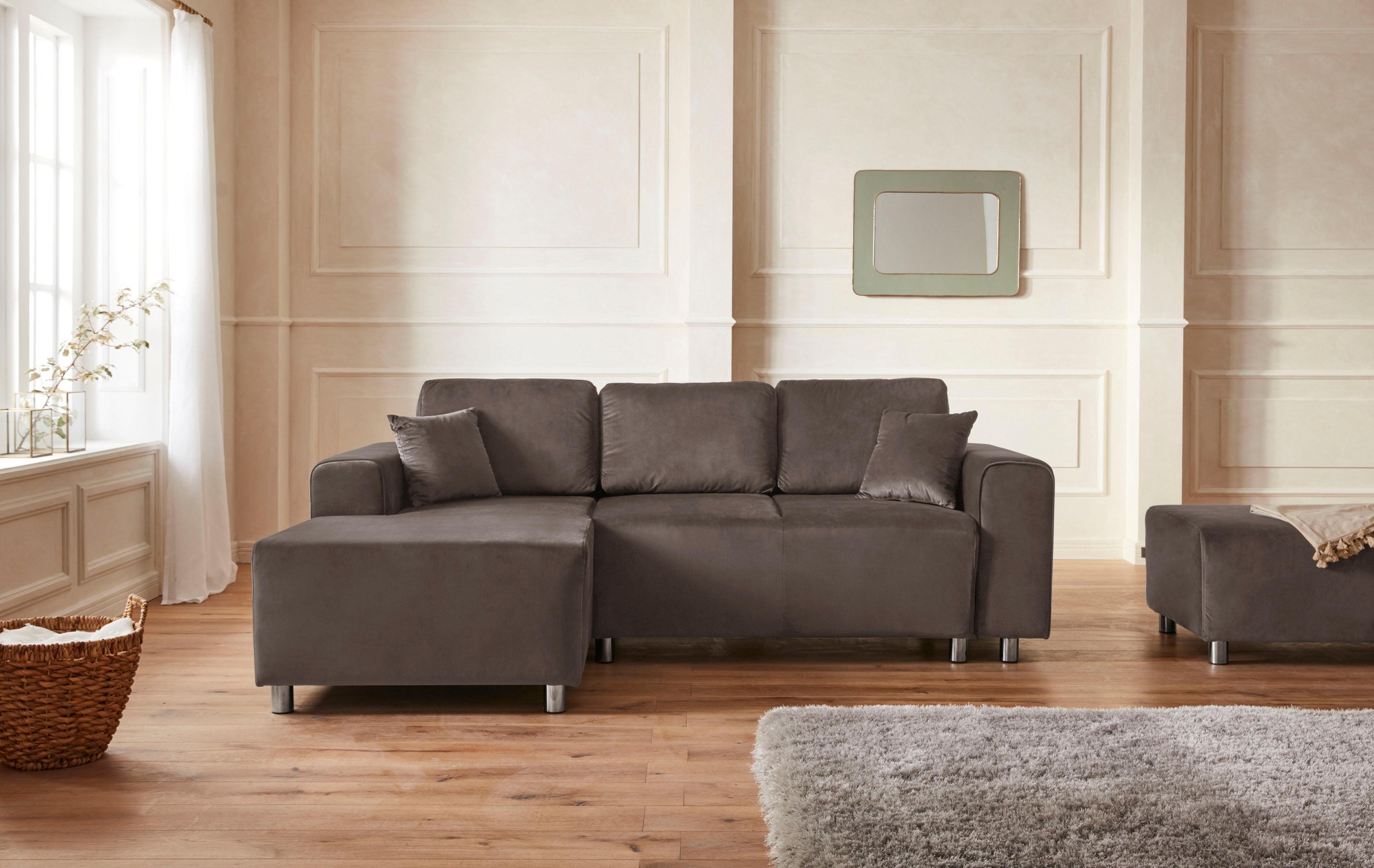Guido Maria Kretschmer Home&Living Ecksofa »Györ«, L-Form, wahlweise mit Bettfunktion und Bettkasten incl. 2 Zierkissen