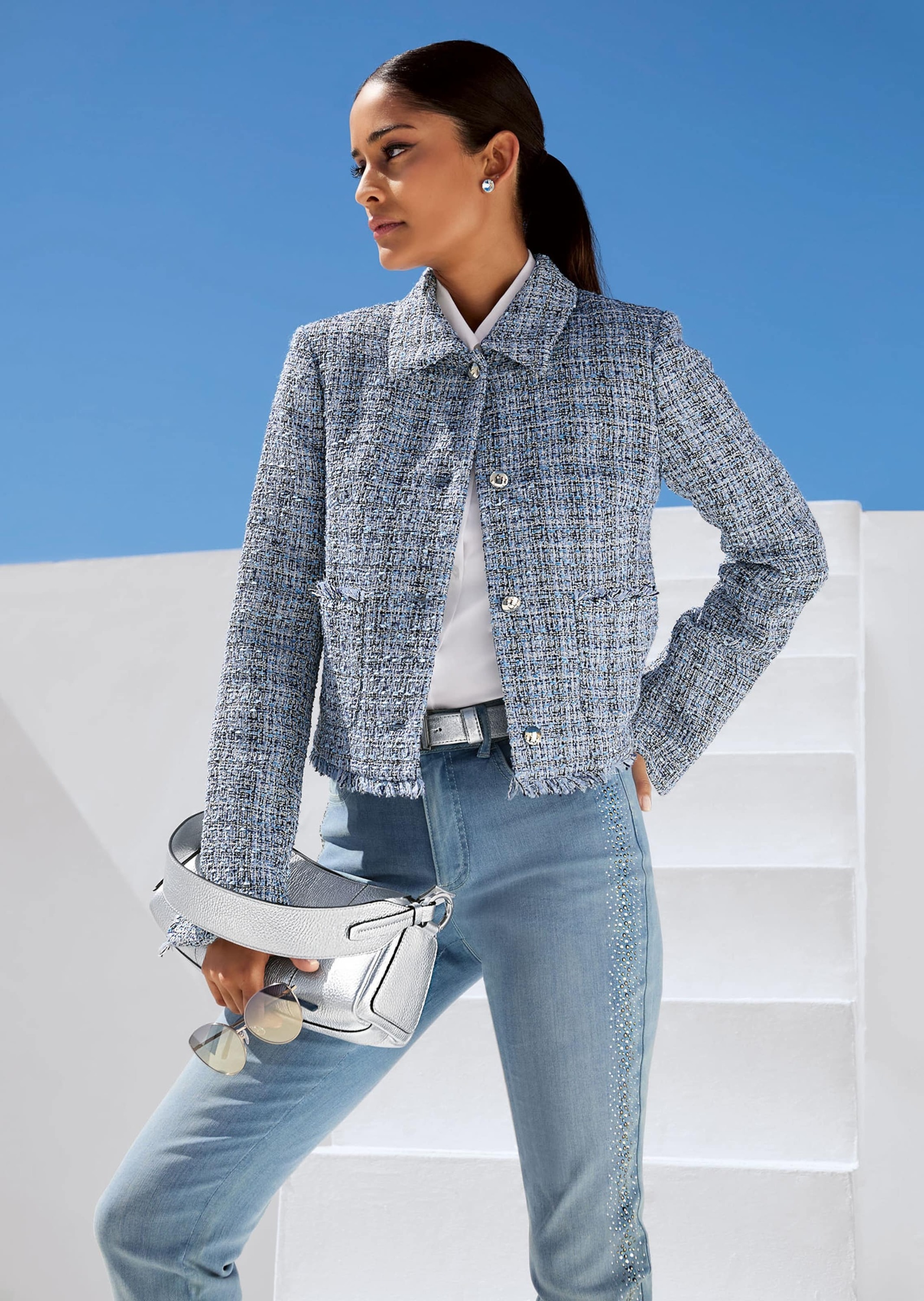 MADELEINE Jerseyblazer »Blazer Kurzer Tweedblazer mit Fransen«