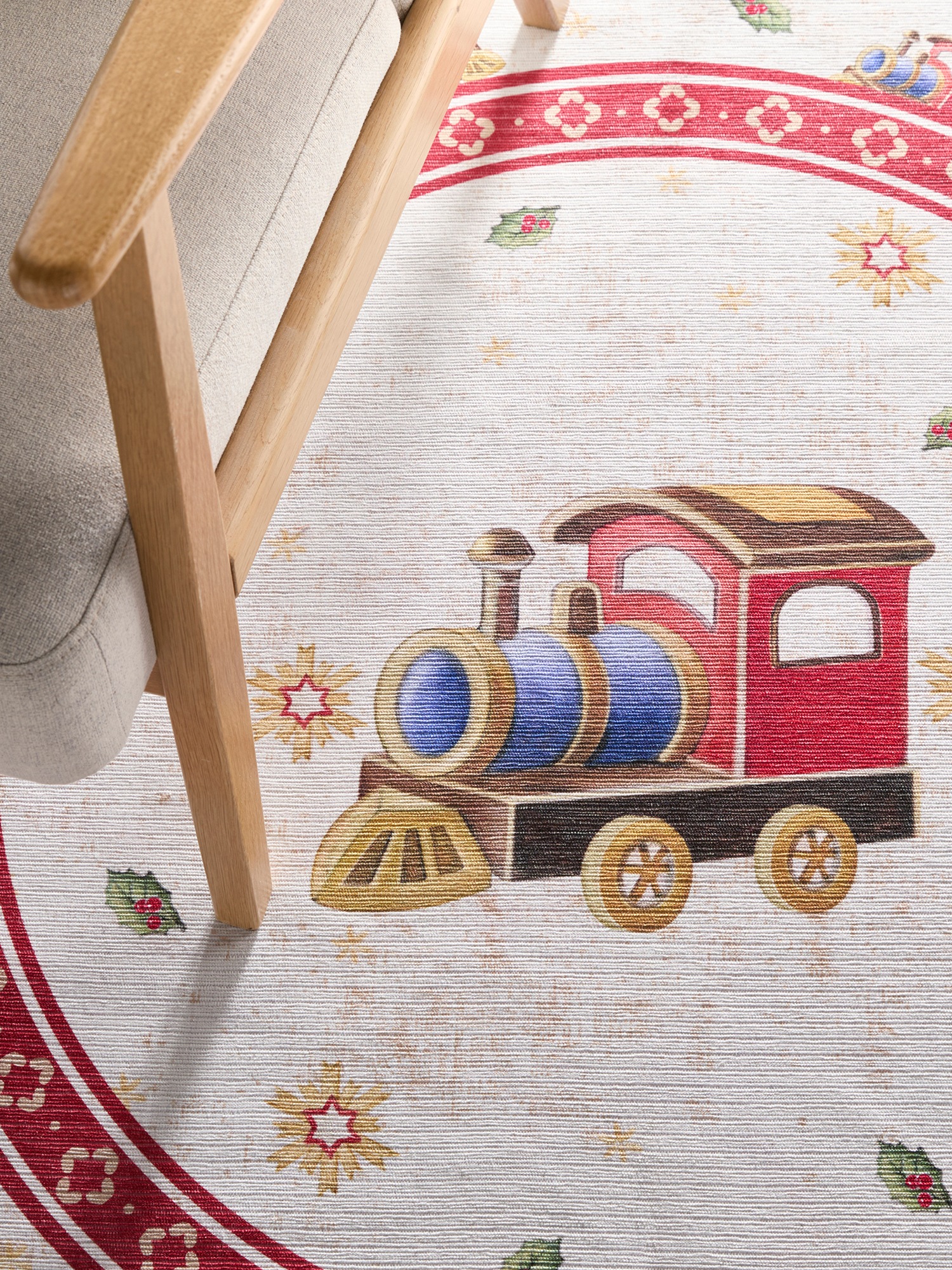 Villeroy & Boch Teppich »Toy's Deleight Limited Edition Christmas Train«, rund, 3 mm Höhe, Limited Edition, Weihnachten, Wohnzimmer, Baumrock, Waschbar, Rund