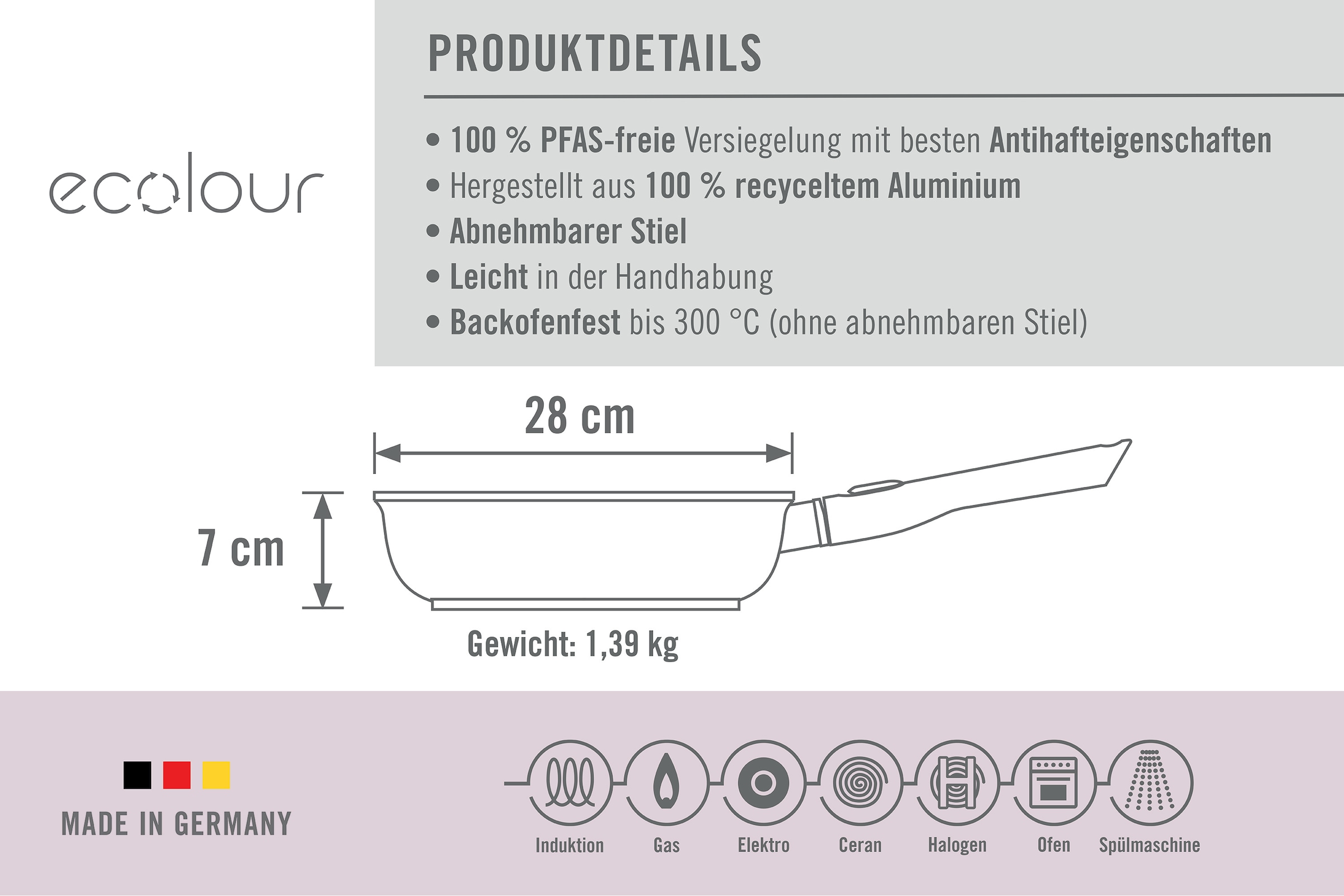 WOLL MADE IN GERMANY Bratpfanne »Ecolour Ø 20 cm« Aluminiumguss 1 tlg. abnehmbarer Stiel