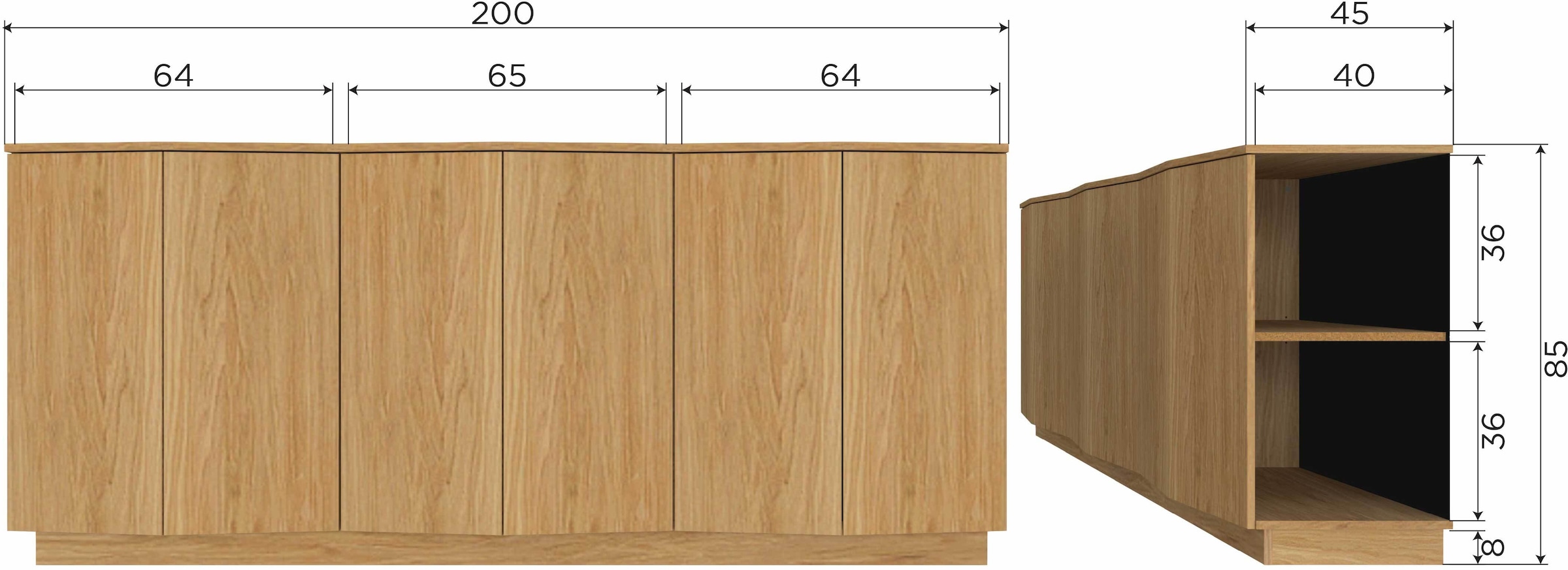 WOOOD Kommode Sideboard aus Eichenfurnier mit zeitlosem Design und Maserung