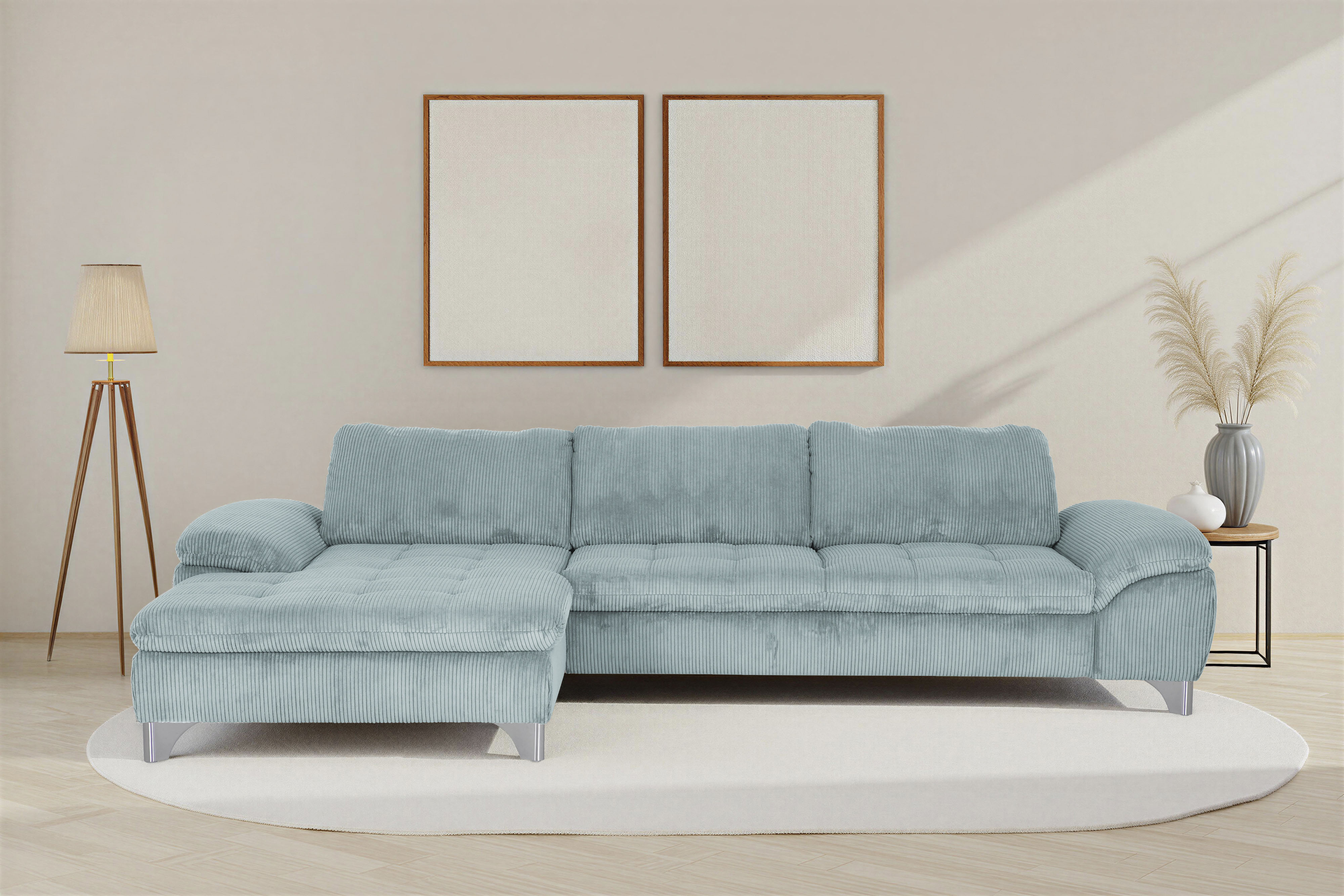 Die PlanBar Ecksofa "Recamiere MP-IN14007 L-Form, Breite 318 cm" wahlweise mit Schlaffunktion und verstellbaren Kopfstützen