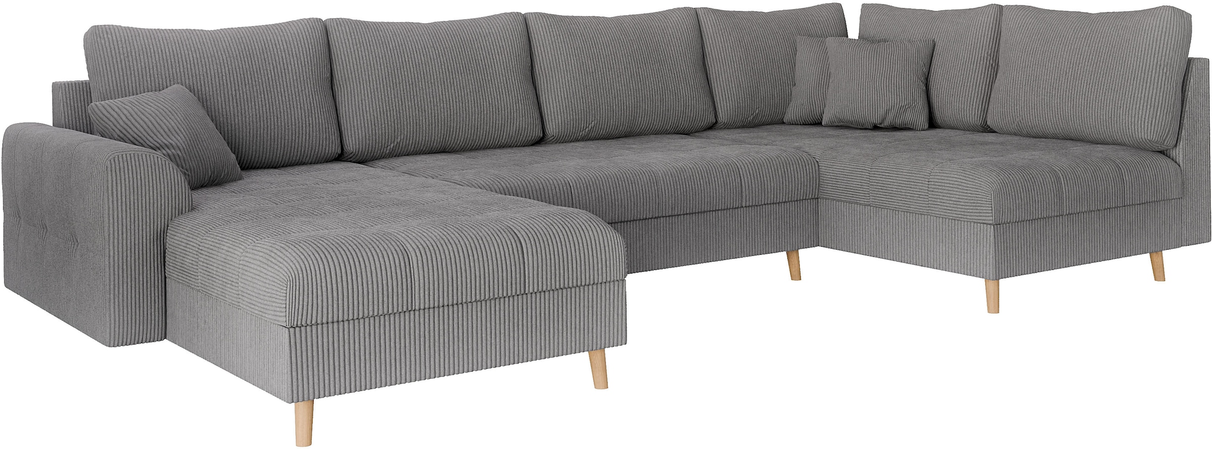 Home affaire Wohnlandschaft »CHARRE U-Form mit Ottomane, Maße B/T/H: 310/161/81 cm«, feine Steppung, lose Rücken- und Zierkissen, auch in Cord und Bouclé