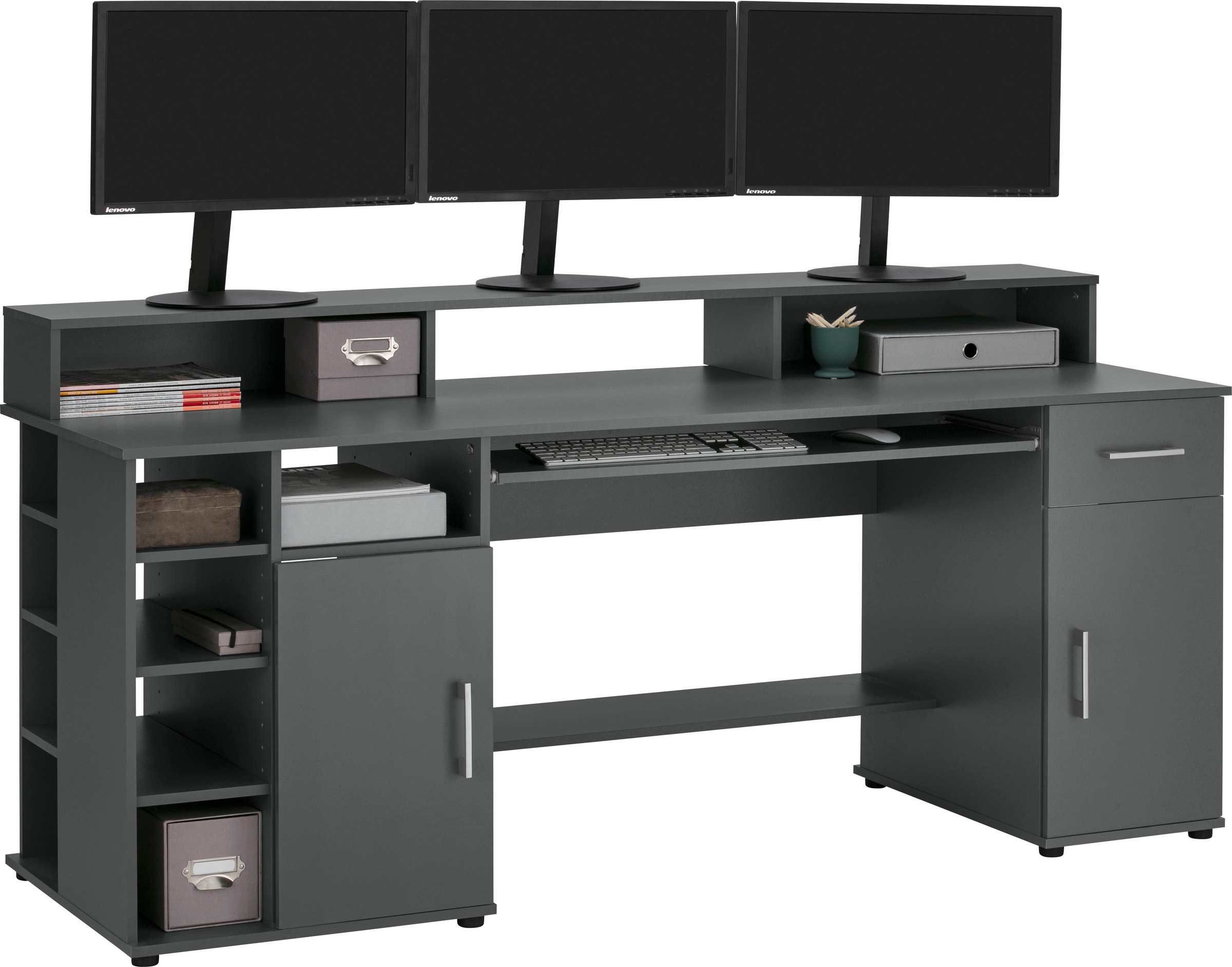 Thumbnail - VOGL Möbelfabrik Schreibtisch "Timra mit Monitoraufsatz, Tastaturauszug & Towerfach," Breite 154 oder 178 cm, Made in Ge...