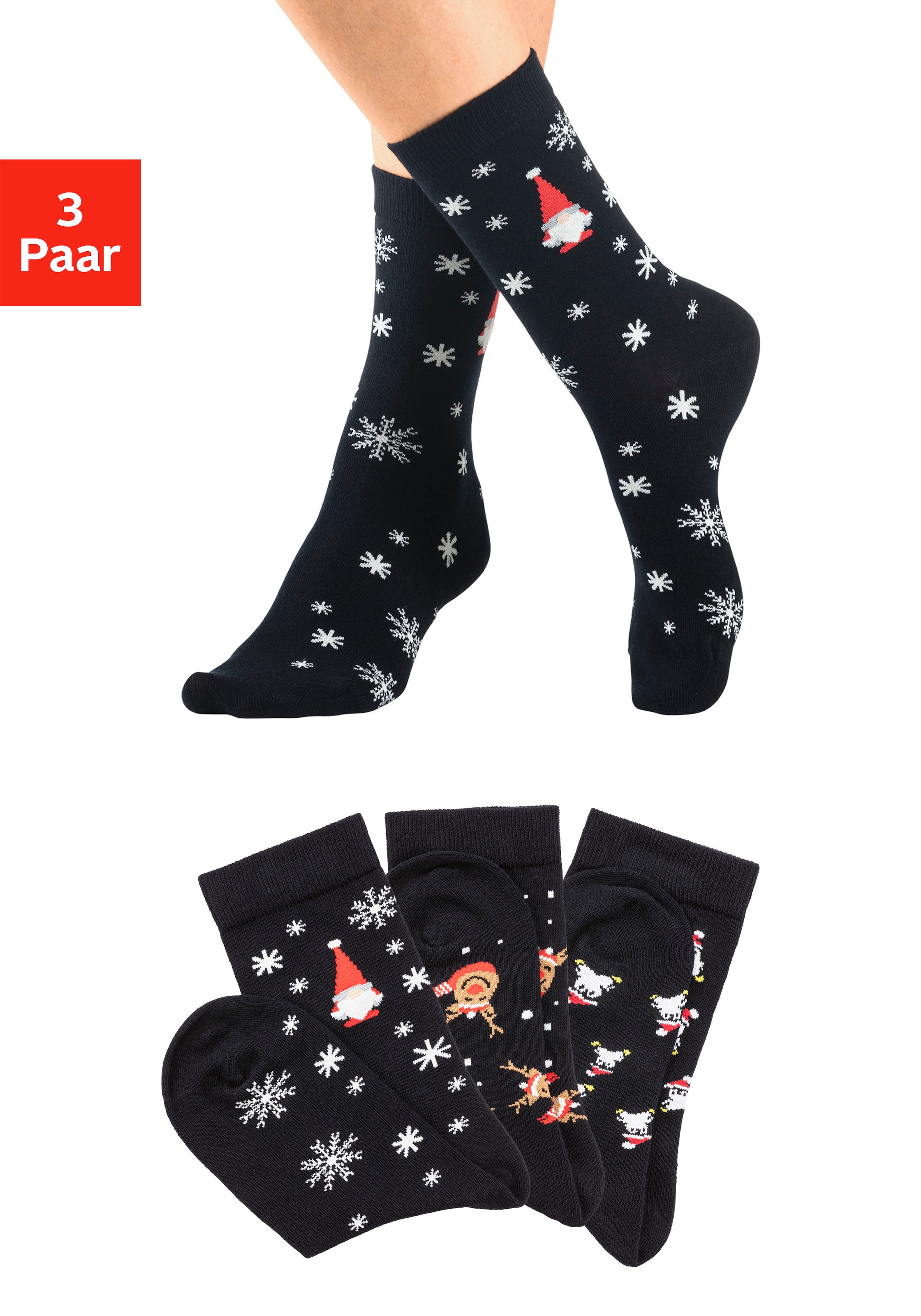 Basicsocken »Weihnachtssocken«, (Packung, 3 Paar), mit weihnachtlichen Motiven