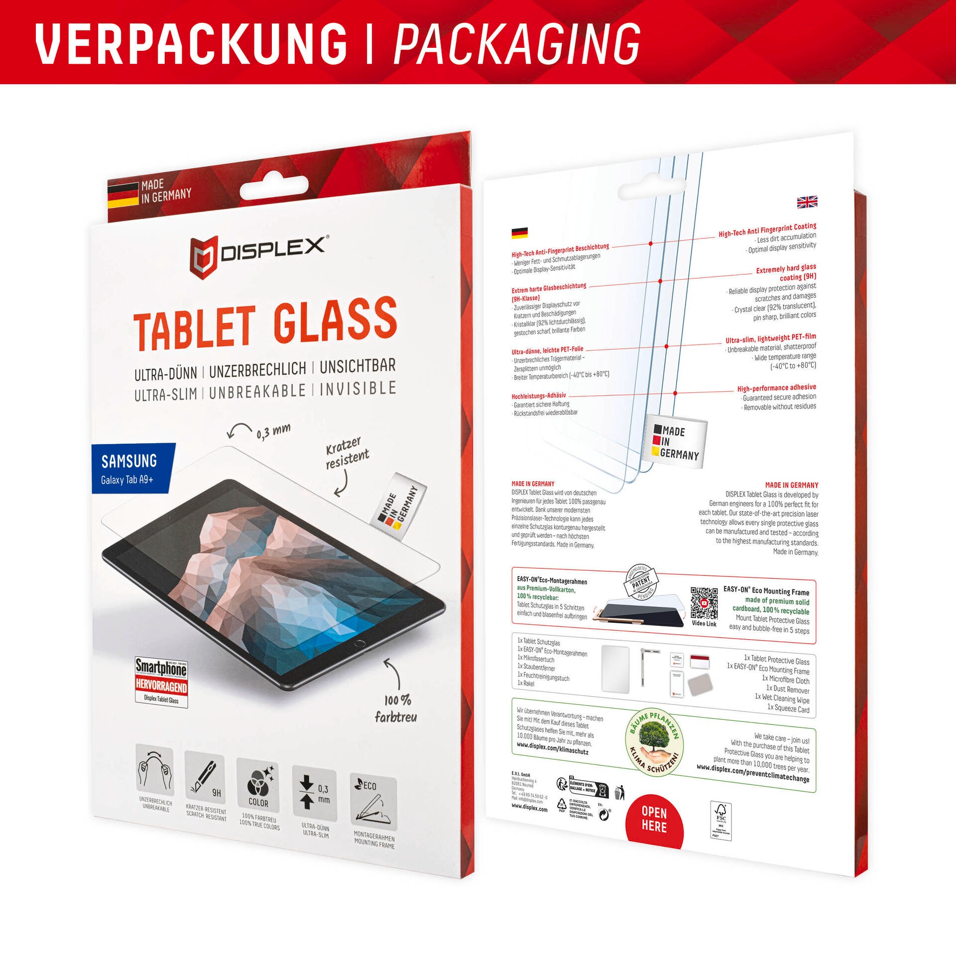 Displex Displayschutzglas »Tablet Glass«, für Samsung Galaxy Tab A9+, Bildschirmschutz, Schutzglas, Splitterschutz, kratzfest
