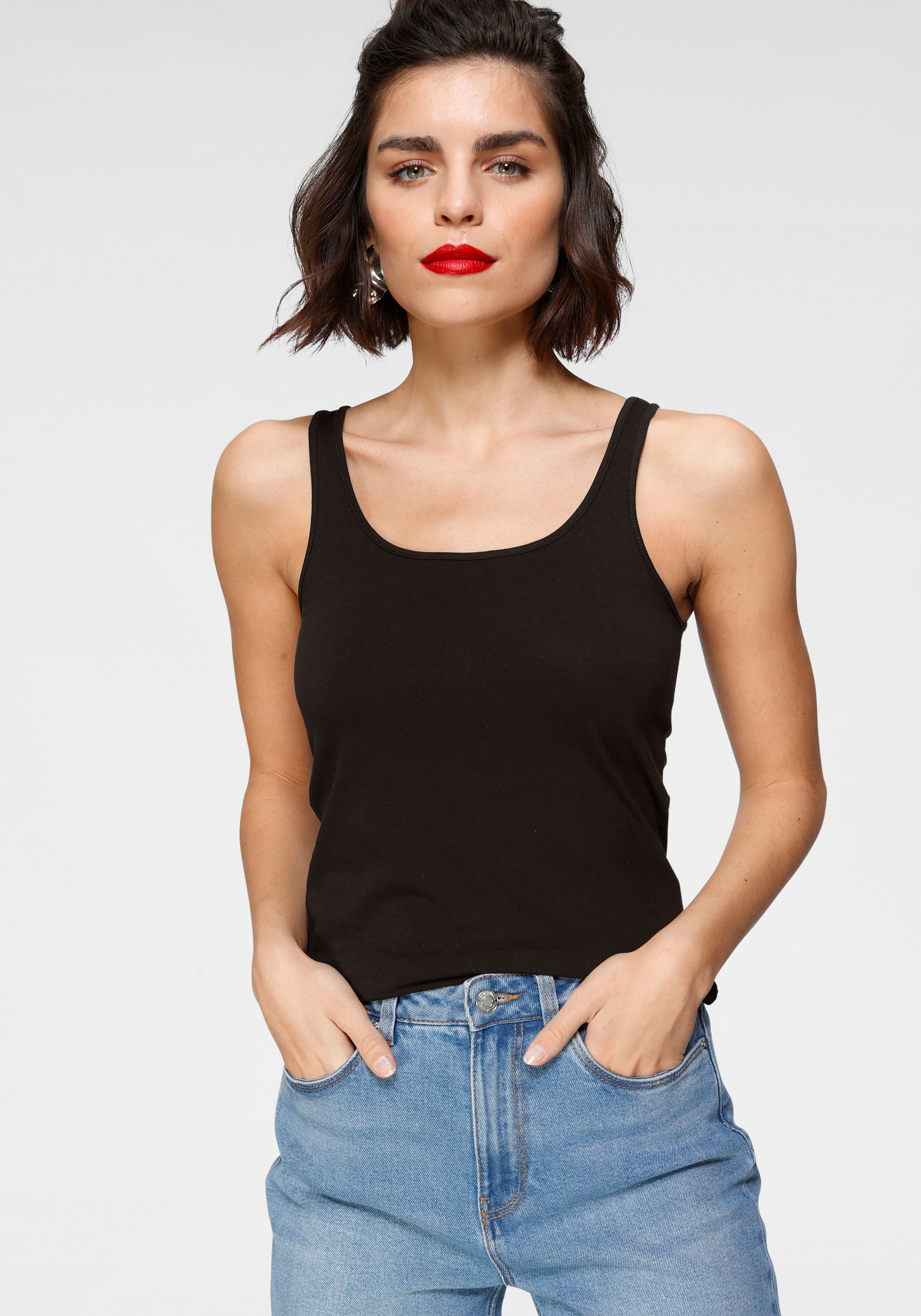 Thumbnail - Tamaris Tanktop 2er-Pack, figurbetonte Passform, unifarben, hüftbedeckende Länge