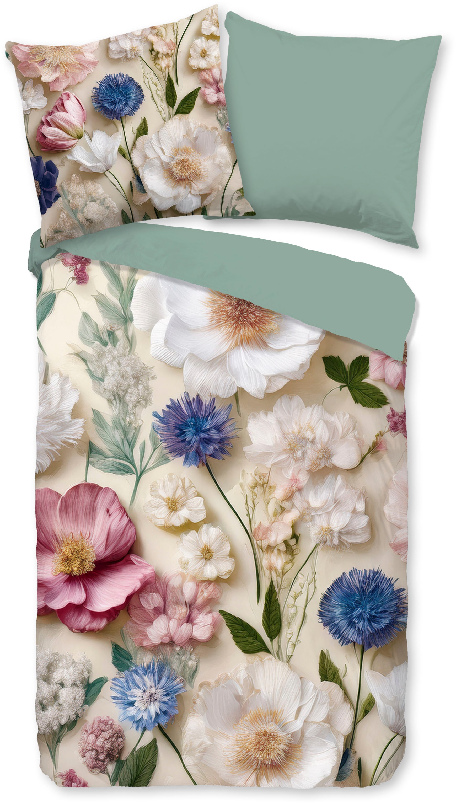 good morning Wendebettwäsche »Zelma« 2 Stk. tlg. Flanell, Biber, Winter, Warm, Reißverschluss, Wendeoptik, Blume