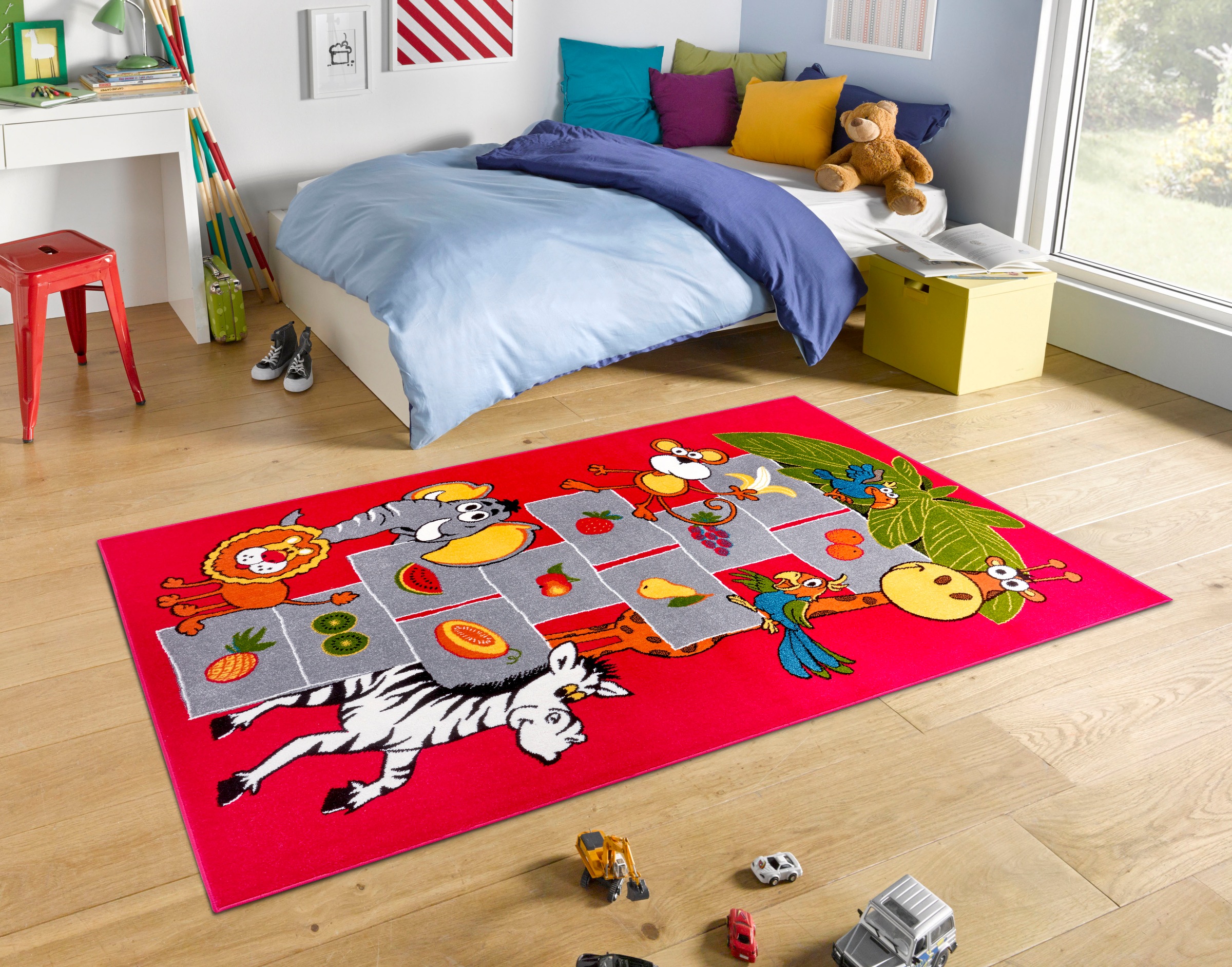 HANSE Home Teppich »Jungle Jump«, rechteckig, 9 mm Höhe, Farbenfroh, Spielunterlage, Tiere, Hüpfkästchen, strapazierfähig
