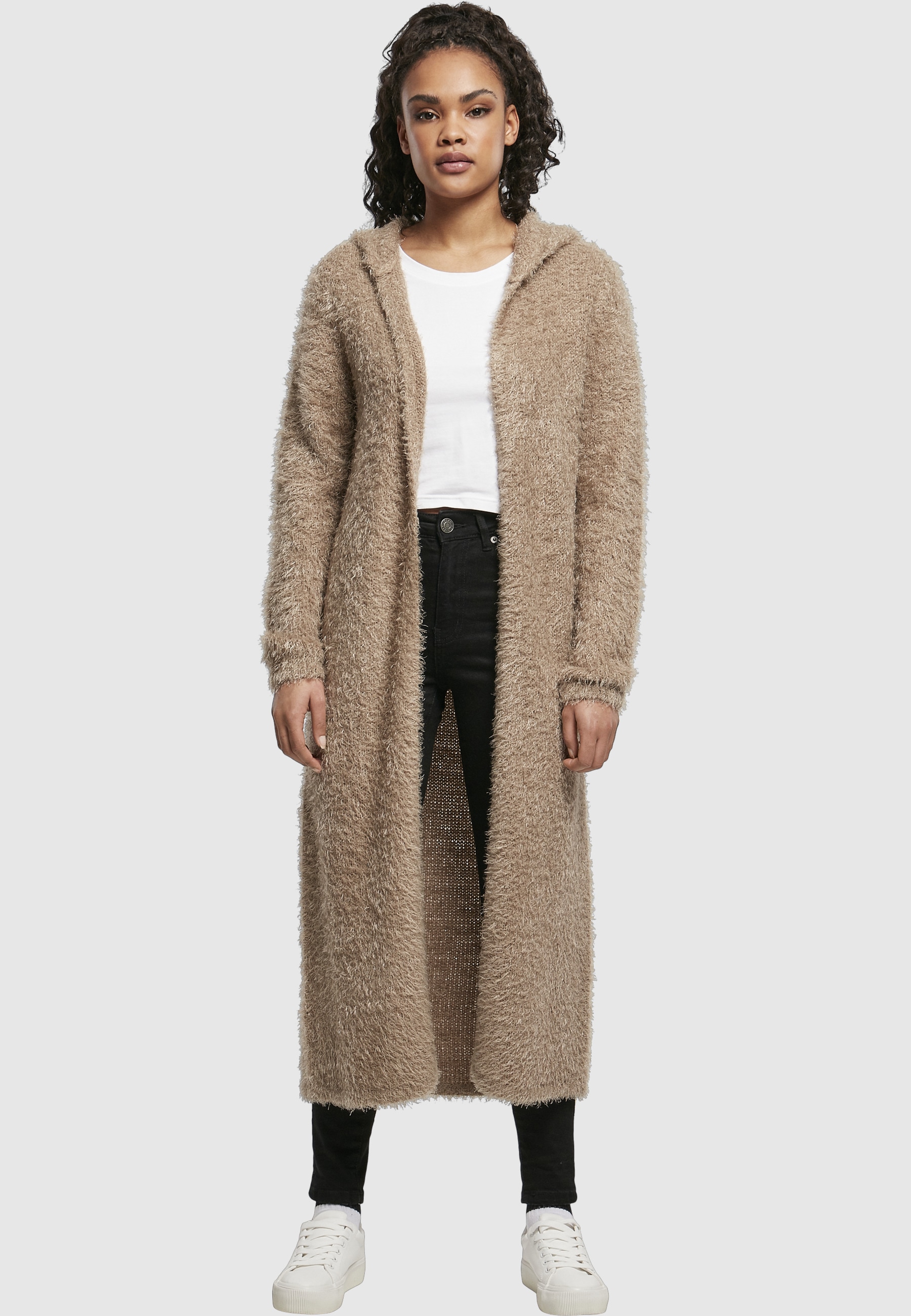 URBAN CLASSICS Strickjacke »Urban Classics Damen Ladies Hooded Feather Cardigan« 1 Stk.