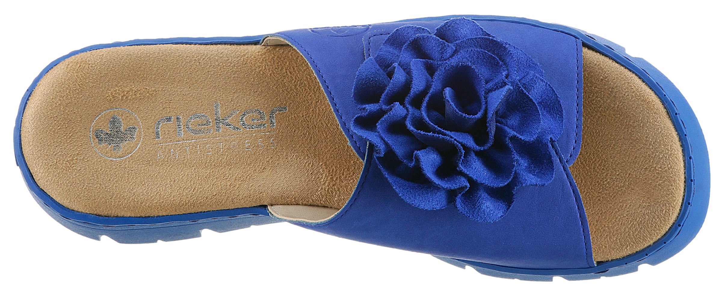 Rieker Pantolette, Plateau, Sommerschuh, Schlappen mit praktischem KIettverschluss