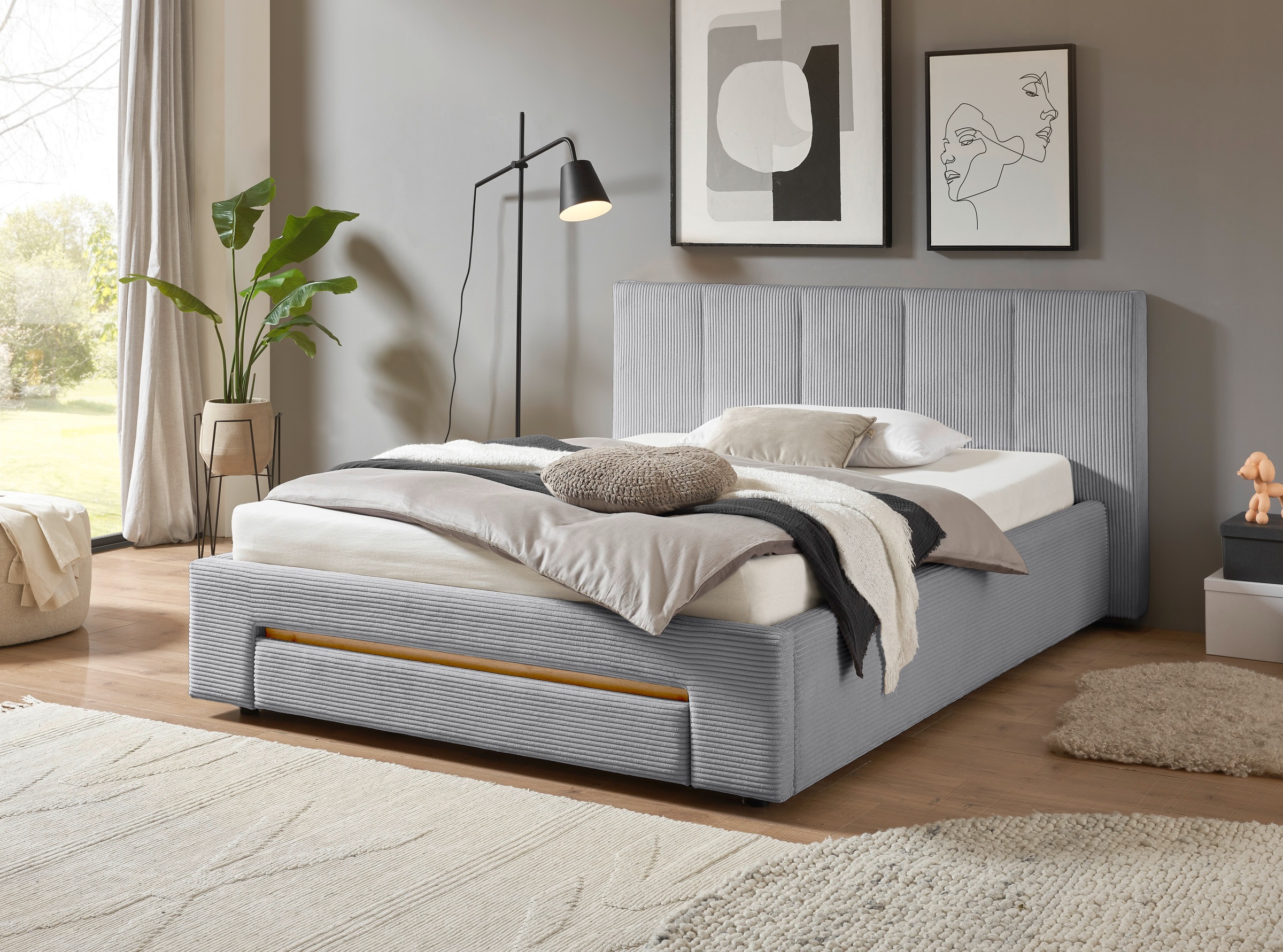 INOSIGN Polsterbett »CiTY/GiRON, Bettgestell mit Bettkasten, gepolstertes Stauraumbett«, mit Hundebett oder Stauraumschublade, Bezug Cord-oder Leinenoptik