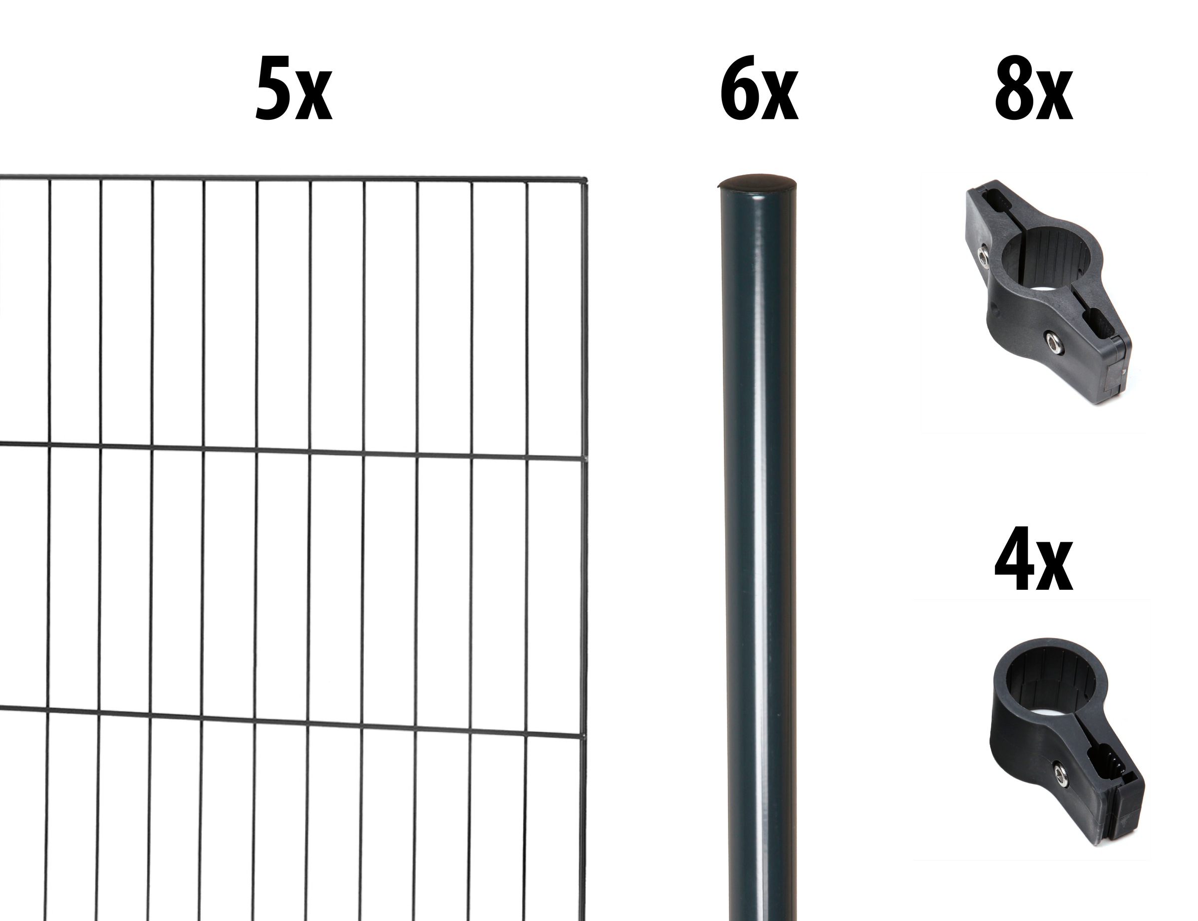 Einstabmattenzaun »mit Rundpfosten«, 5 Elemente für 10 m, LxH: 200 x 75 cm, mit 6 Pfosten