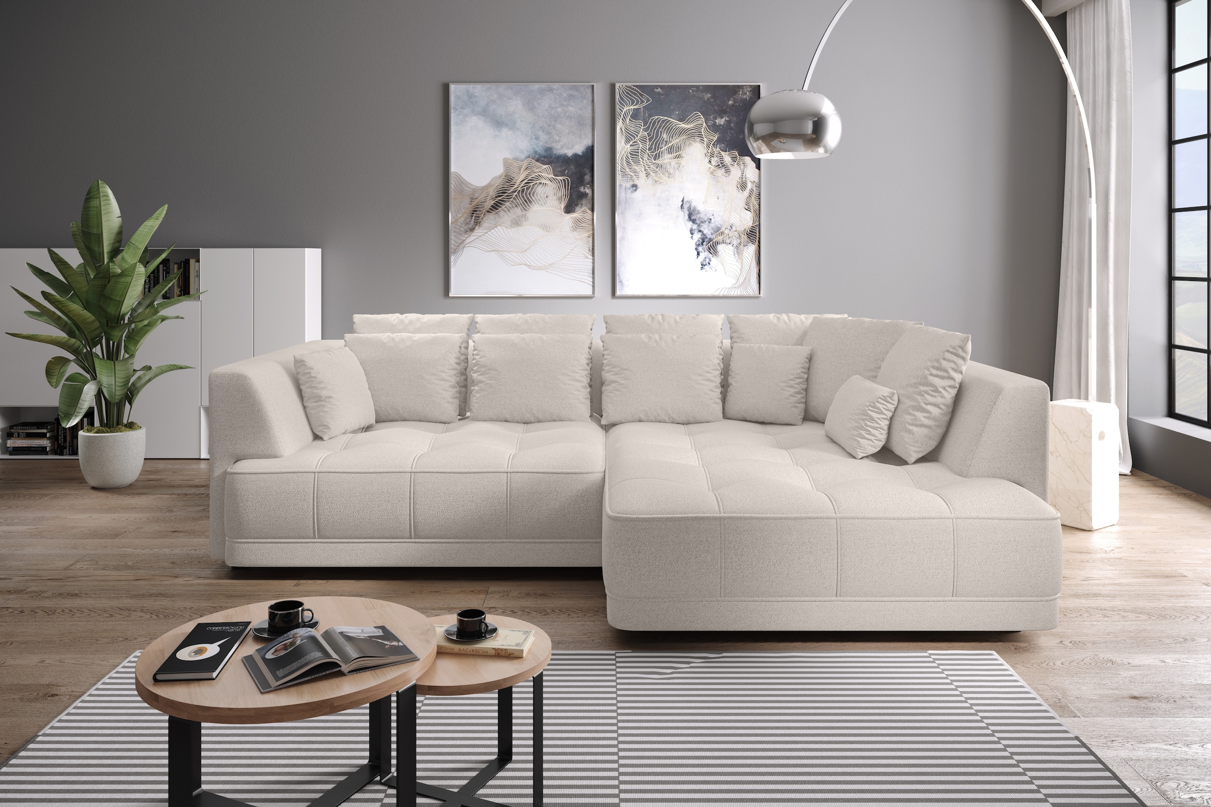 WERK2 Ecksofa "Tiga 207 x 286 cm modern und bequem" Struktur weich, L-Form, elektrische Sitztiefenverstellung