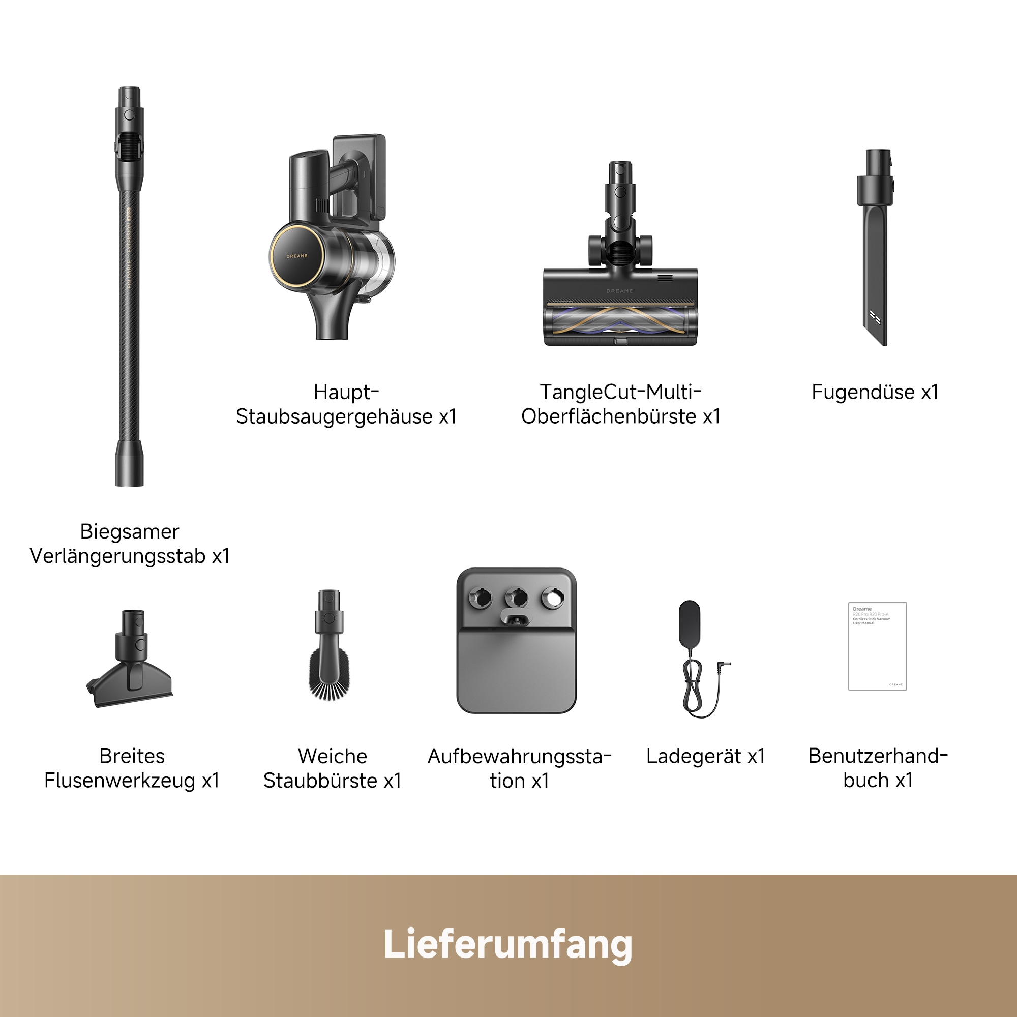 Dreame Akku-Hand-und Stielstaubsauger »R20 Pro« 26000 Pa, Anti-Haar, 99.9% Filter, LED, Flex 90°