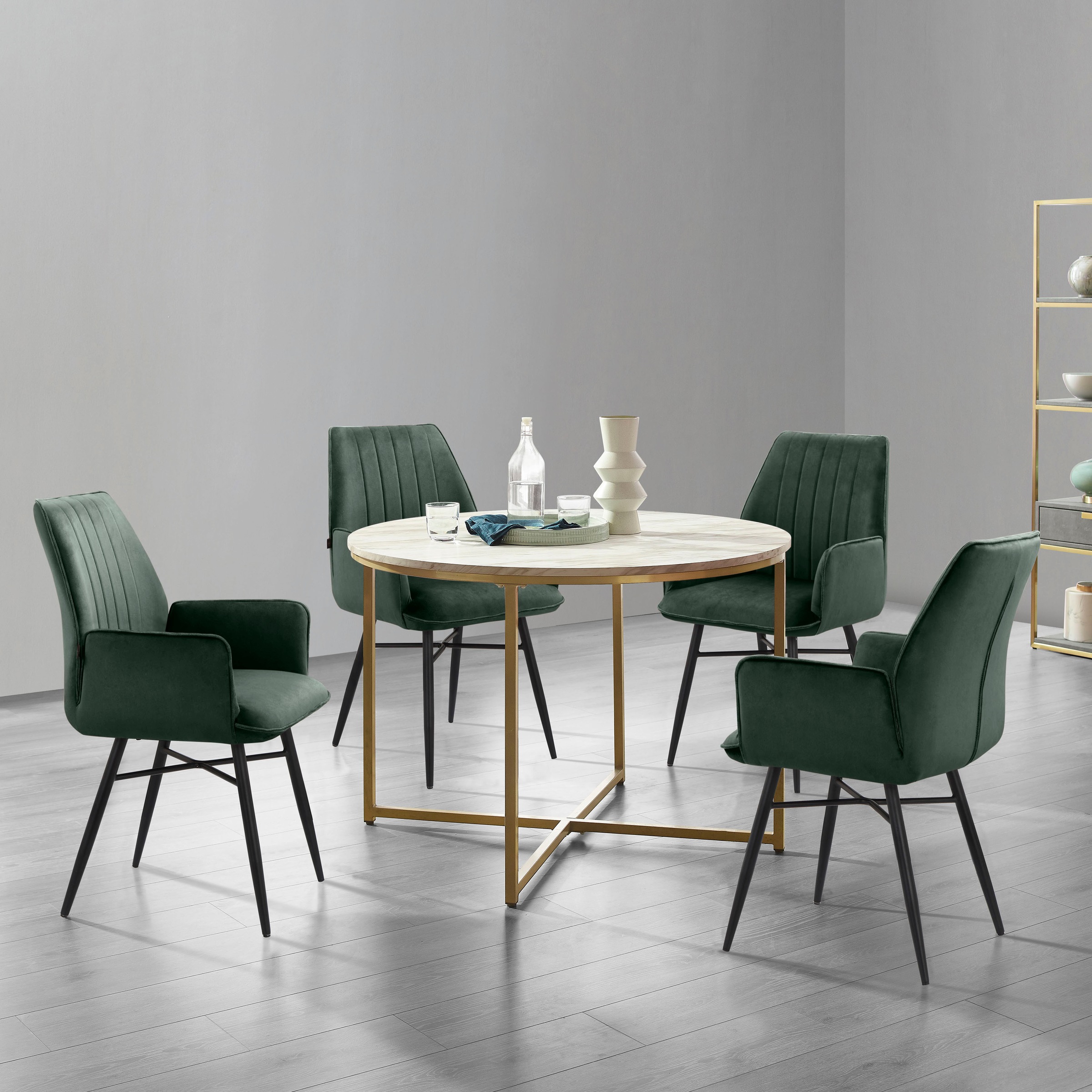 Leonique Esszimmerstuhl »Hrodwyn«, 2 St., Veloursstoff, Sitz gepolstert, mit horizontale Nähten am Rücken, Sitzhöhe 52 cm