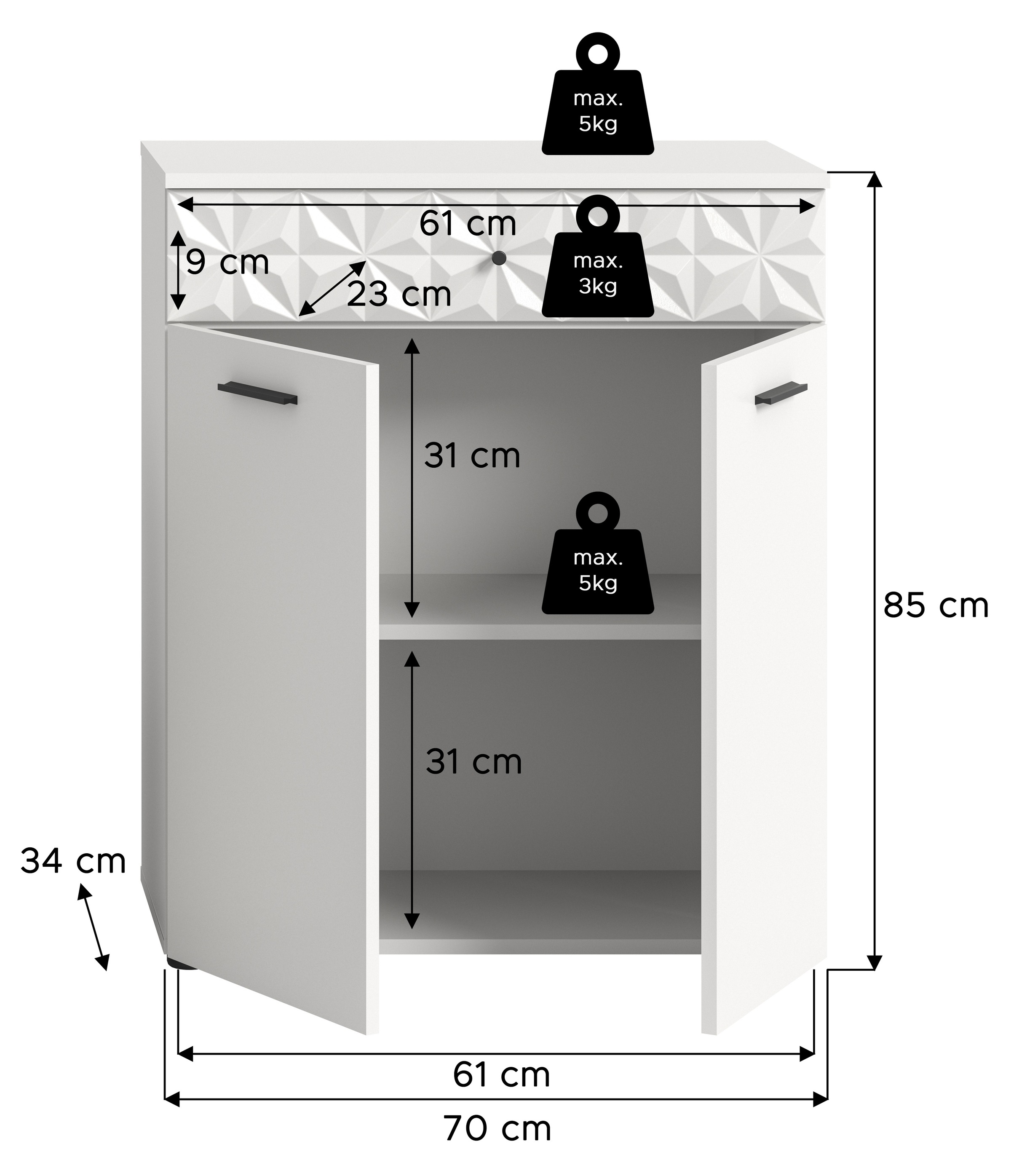 INOSIGN Unterschrank »VICENZA, TOPSELLER!, Breite 70cm, 2-türig, mit Front-Ornamentabsetzung«, Standschrank, Badschrank, Kommode, Badkommode, Anrichte, Midischrank