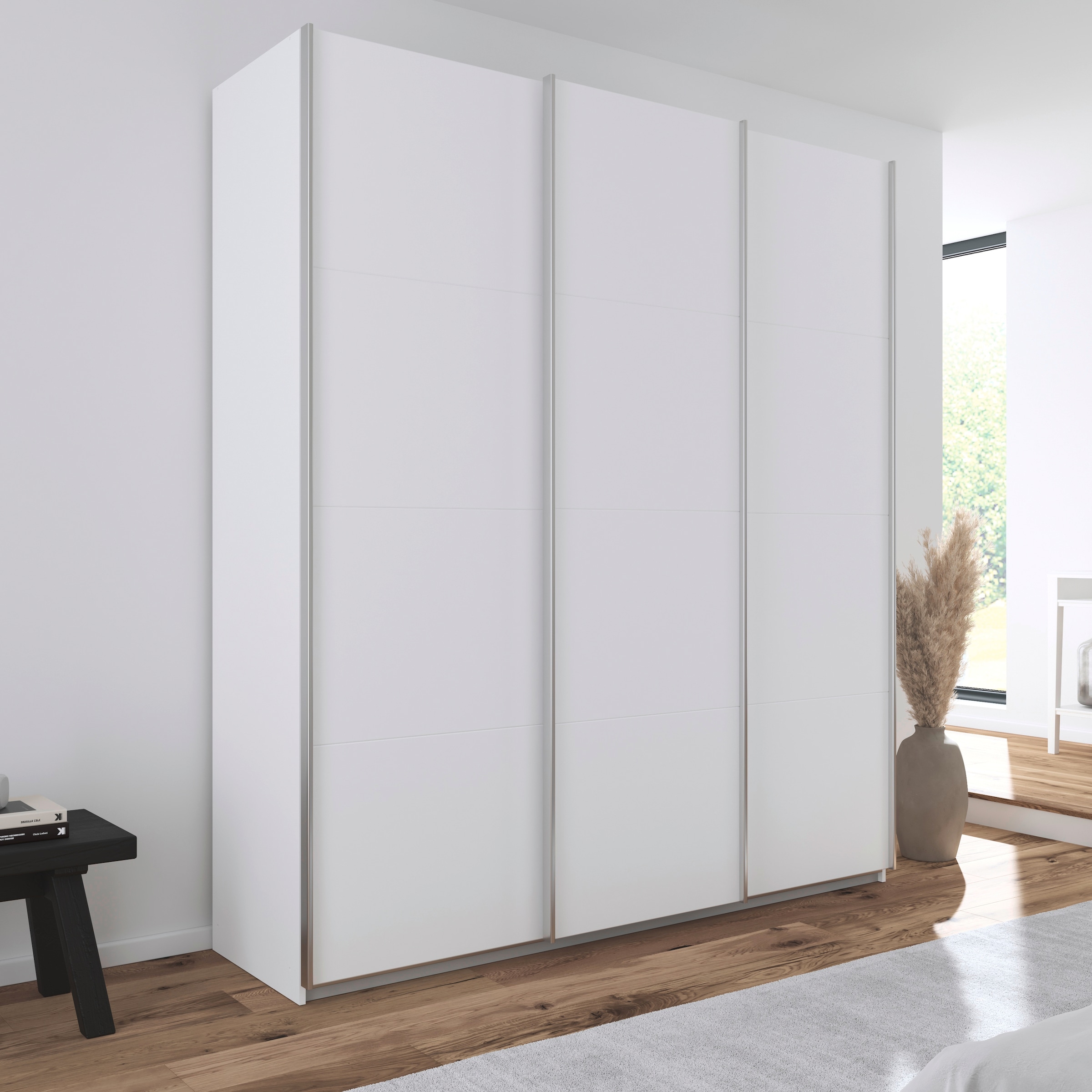 rauch Schwebetürenschrank »Kleiderschrank Schrank Garderobe AGORDO mit Dekor- oder Hochglanzfront«, (in zwei Griff-Farben), durchdachte Innenausstattung, in 4 Breiten und 2 Höhen MADE IN GERMANY