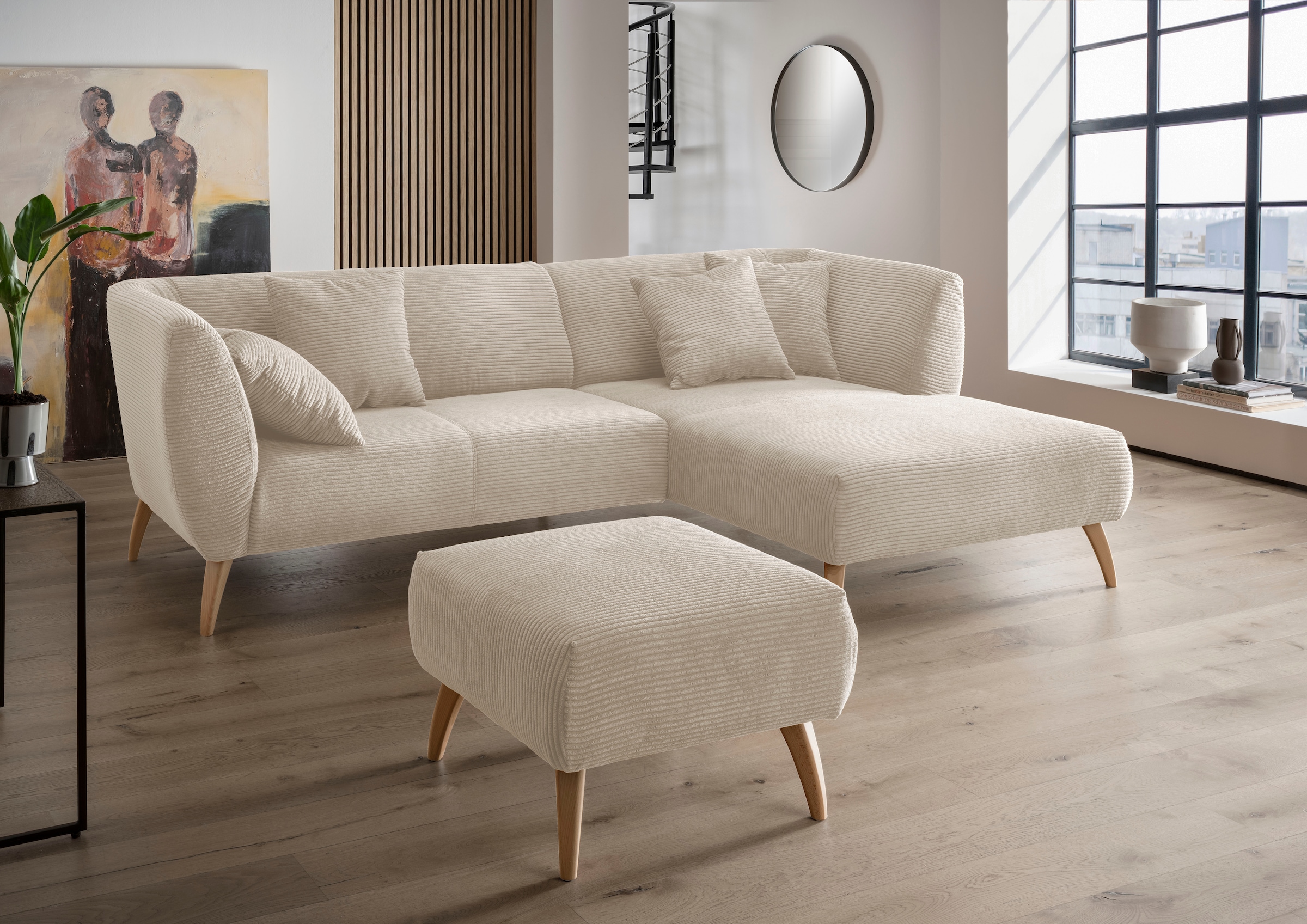 Kampinė sofa »Colori minkšti baldai su zeitlos eleganter Rückenführung. L-Form« Holzfußfarbe wählbar ir 4x Pagalvėlė sėdėjimui