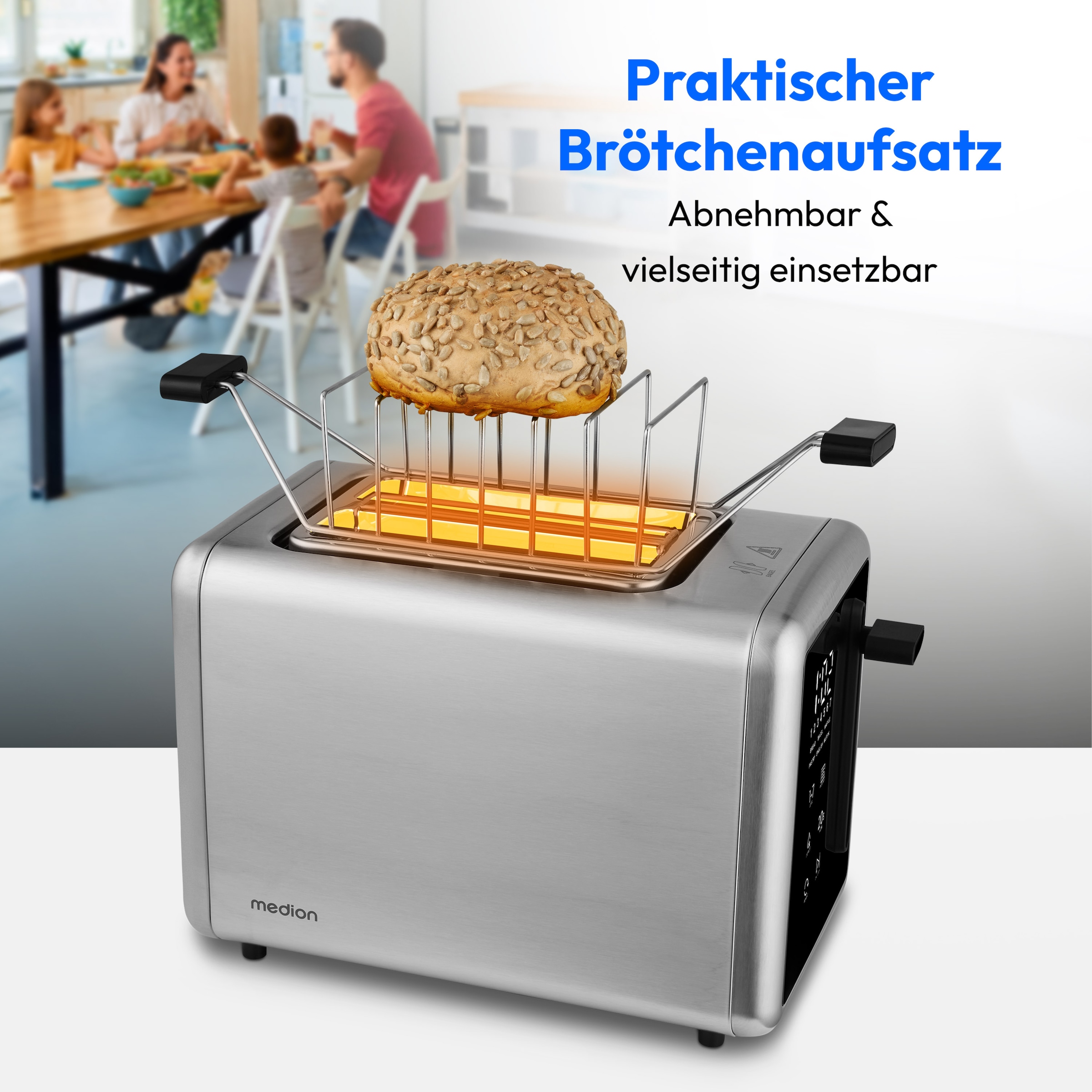 Medion® Toaster »MD12102, 2 Toastschlitze« 2 Schlitze für 2 Scheiben 850 W abnehmbarer Brötchenaufsatz