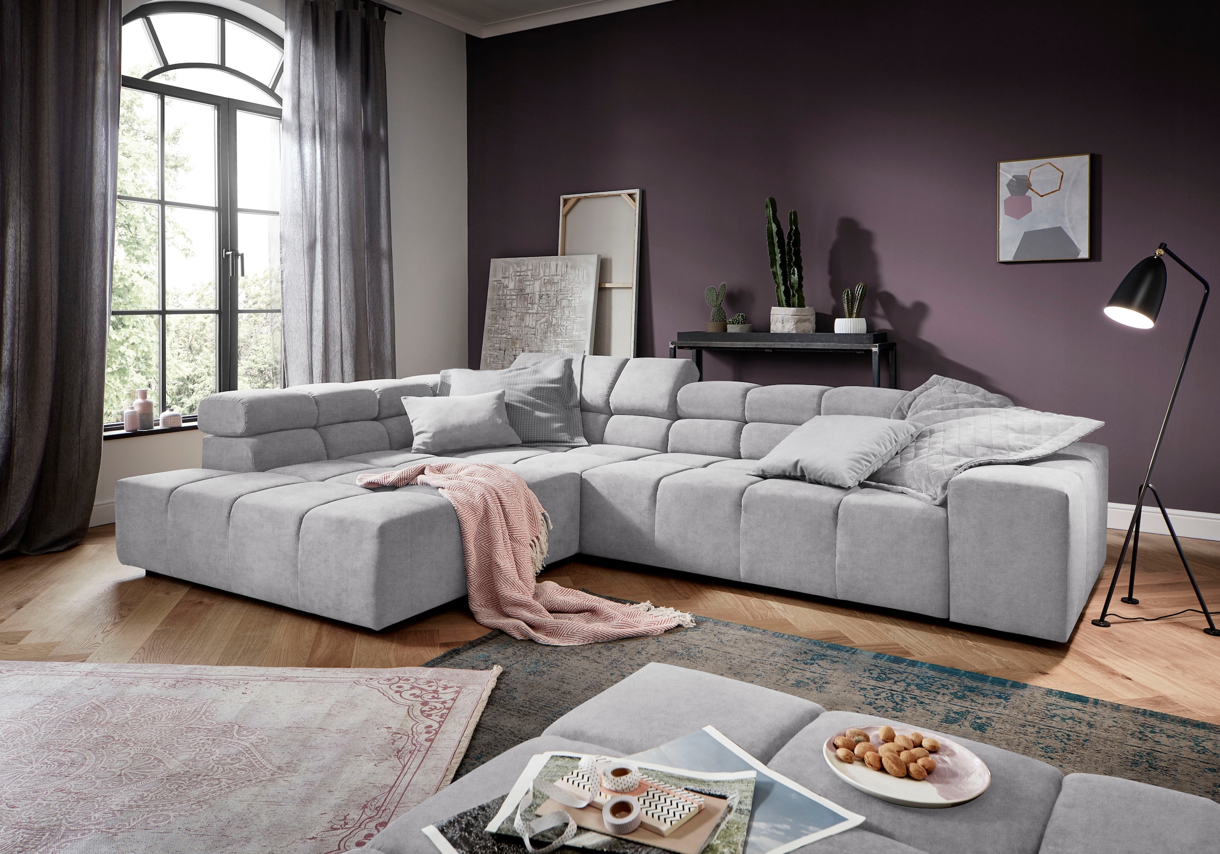 Home affaire Ecksofa "Ancona, Ecksofa, incl. Kopfteilverstellung, Breite 319 cm, L-Form" wahlweise motorische Sitztiefenverstellung, auch in Cord + Easy Care