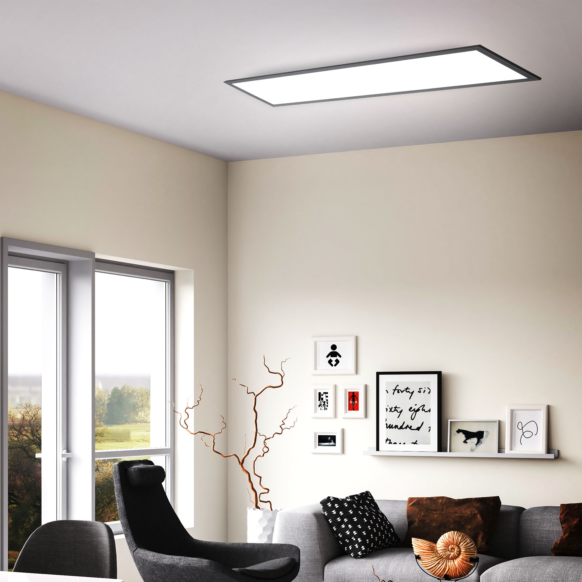 B.K.Licht LED Deckenleuchte »BKL1498 CCT Deckenlampe mit Fernbedienung, Ultraflach, LED Panel«, 1 flammig, Leuchtmittel LED-Modul | LED fest integriert, 3.000K - 6.500K, 2.600Lm, 24W, 100x25x6,5 cm, Schwarz