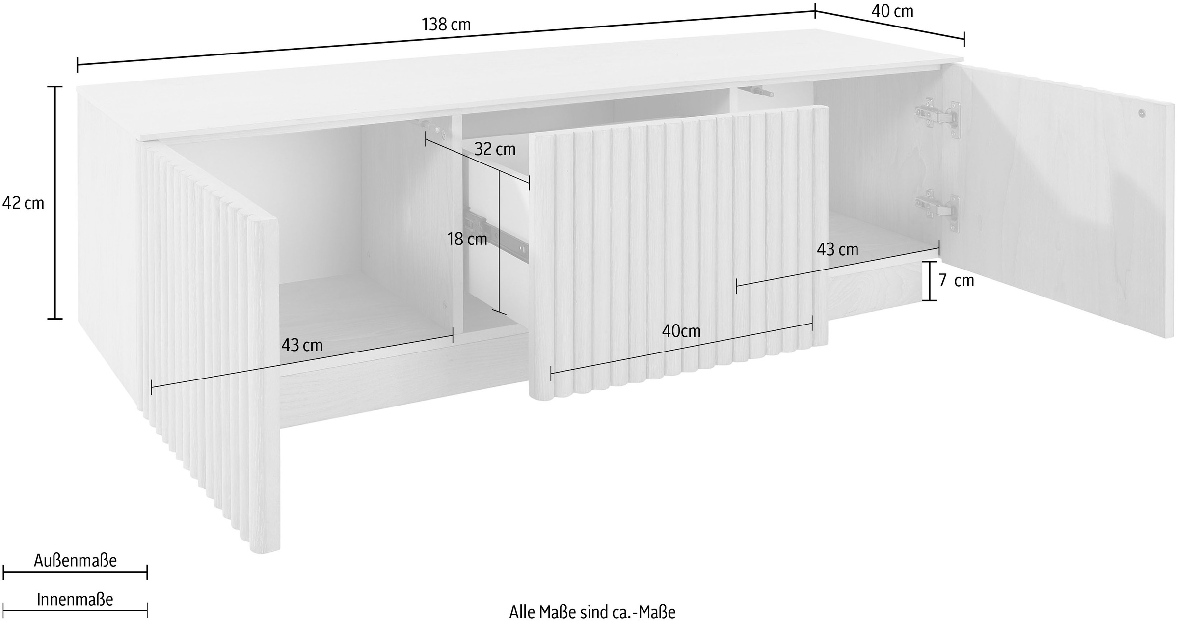 homsy by Ana Johnson TV-Schrank »Solva« Holzoptik aus Esche, geriffelte Front, Keramikplatte, Breite 138 cm