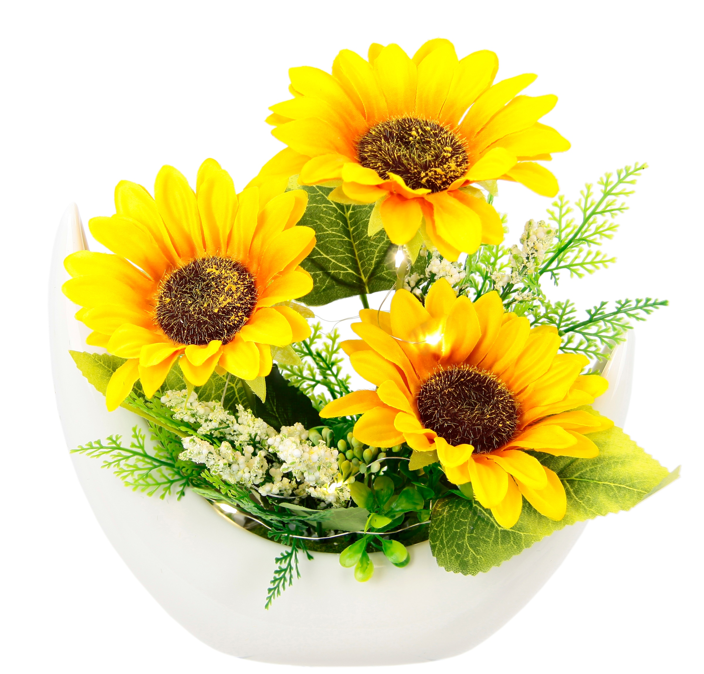 I.GE.A. Kunstblume "Arrangement Sonnenblumen", Mit LED-Licht in Schale Herb günstig online kaufen