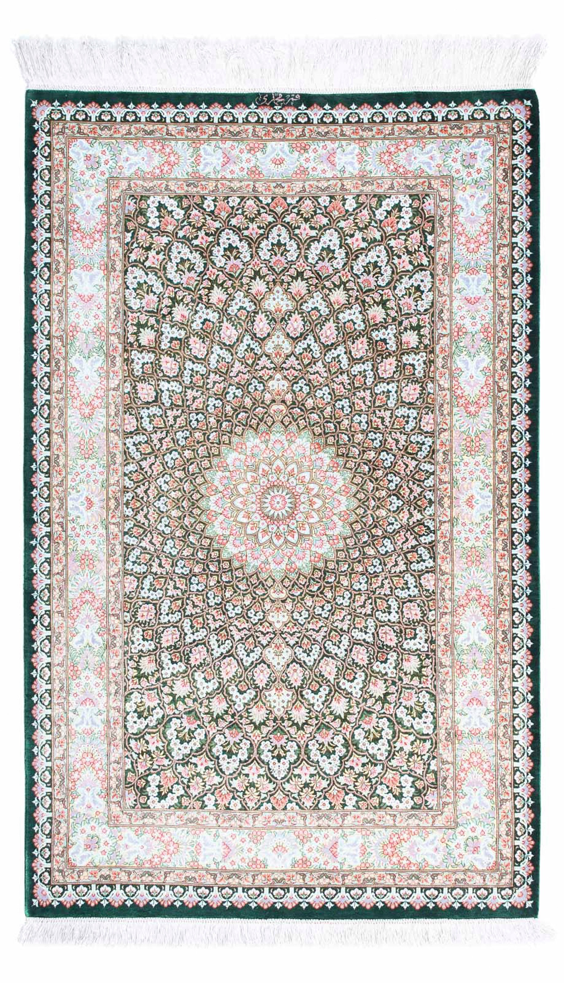 morgenland Orientteppich »Perser - Ghom - 128 x 83 cm - grün«, rechteckig, Wohnzimmer, Handgeknüpft, Einzelstück mit Zertifikat