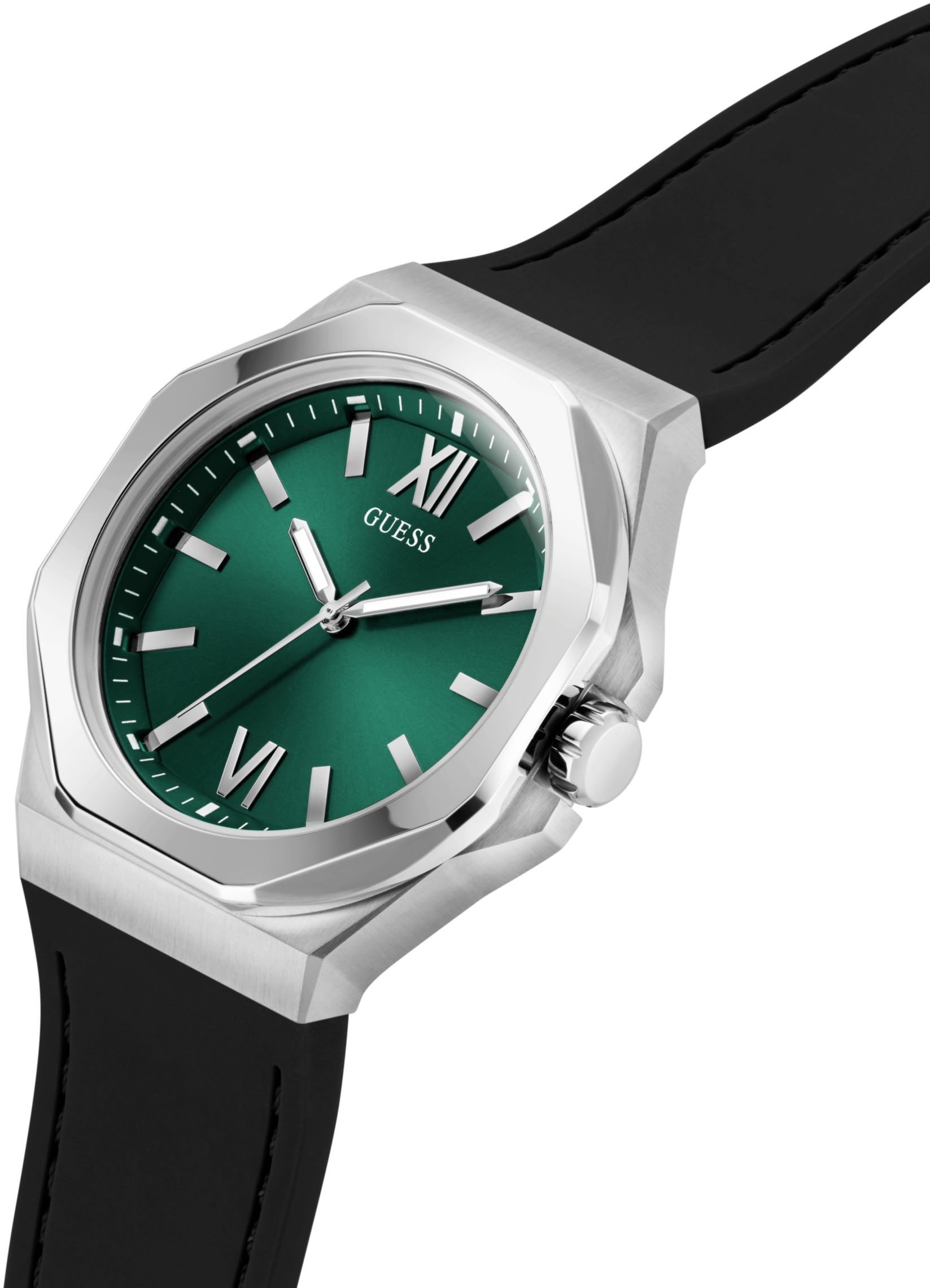 Guess Quarzuhr »EMPEROR«, Armbanduhr, Herrenuhr, Silikonarmband, Geschenkidee, analog