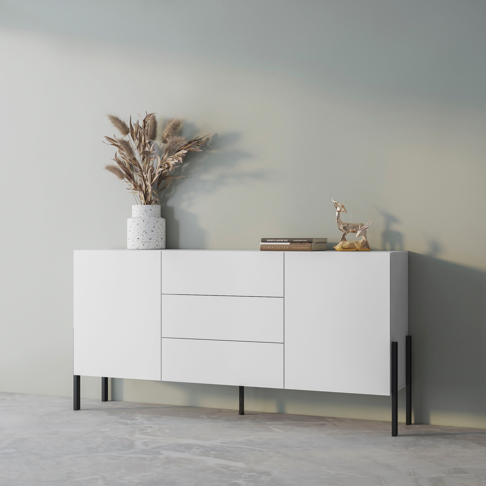 OTTO home Sideboard "Jukon, Breite 150 bzw.180 cm, moderne grifflose Kommode" Schubladenschrank 2 Türen/3 Schubkästen, push-to-open-Funktion