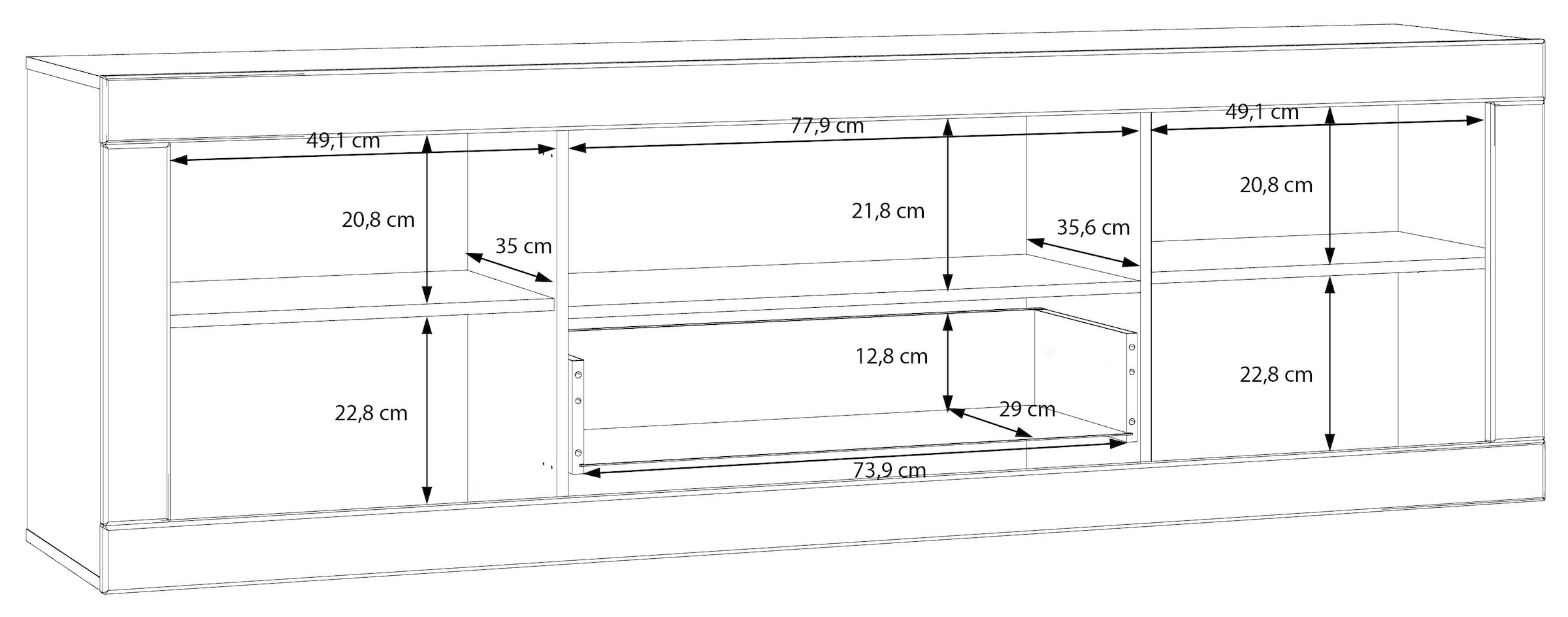 FORTE Lowboard »LefkadasTV-Board, TV-Schrank«, TV-Board, viel Platz, Push to open, Grifflos, BxH= 195,4 x 61,6cm