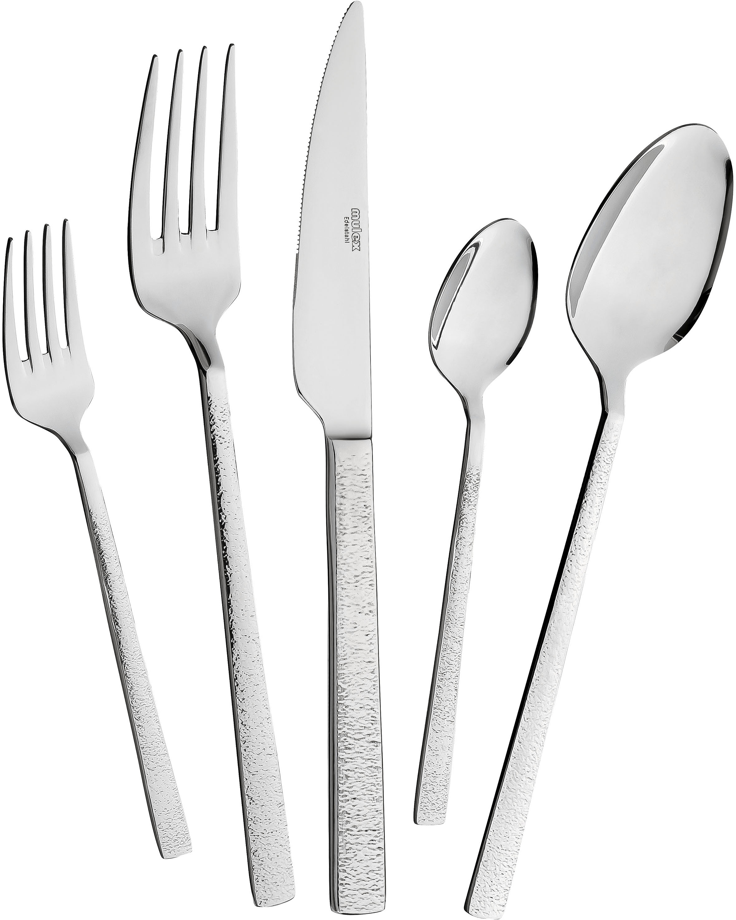 Mulex Besteck-Set »Besteck Genua, mit gehämmerter Struktur«, (Set, 60 tlg.), ein Besteck mit außergewöhnlichem, glamourösen Design