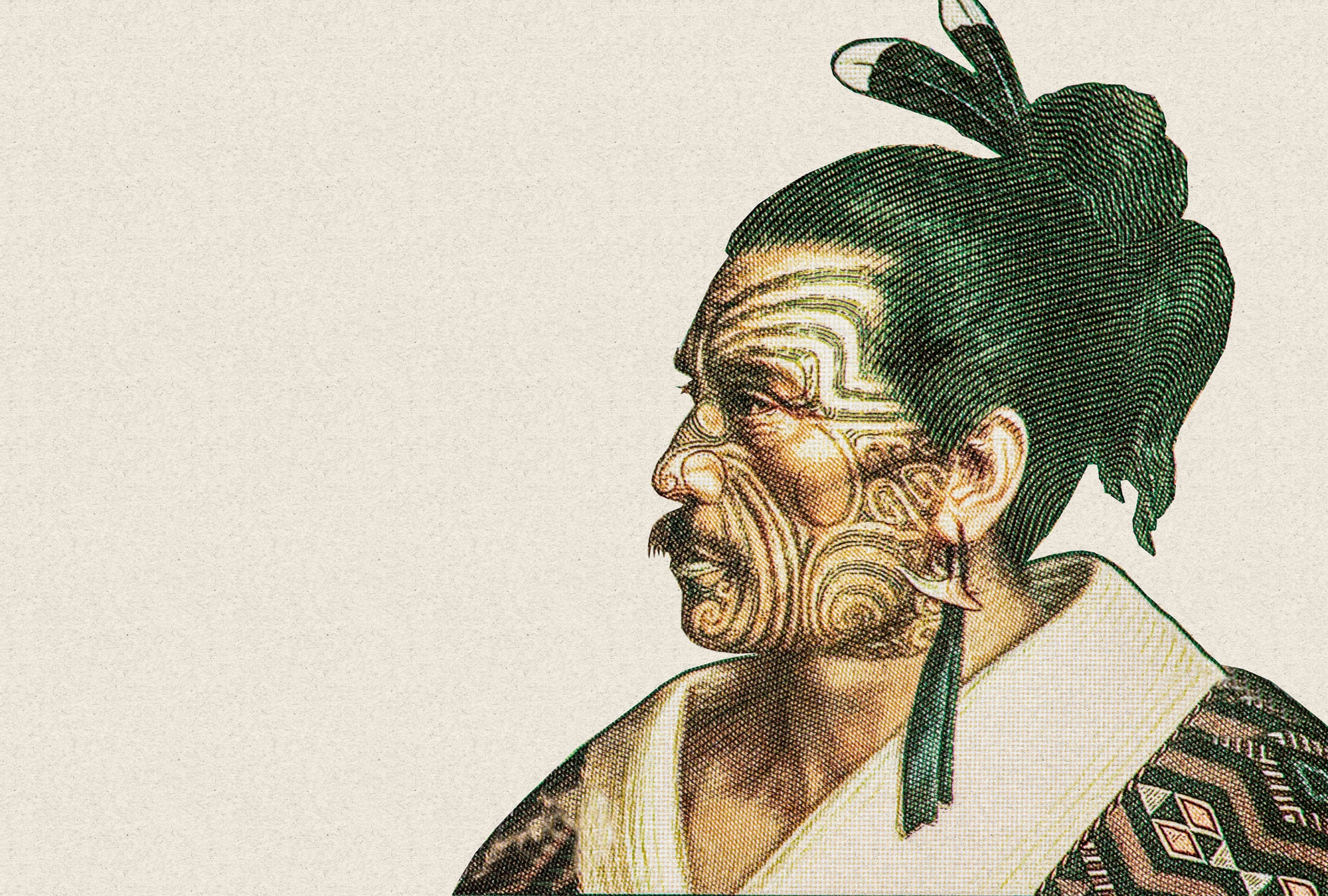 living walls Vliestapete »Porträt-Tapete Maori-Stil Creme Grün Ethno« matt glatt