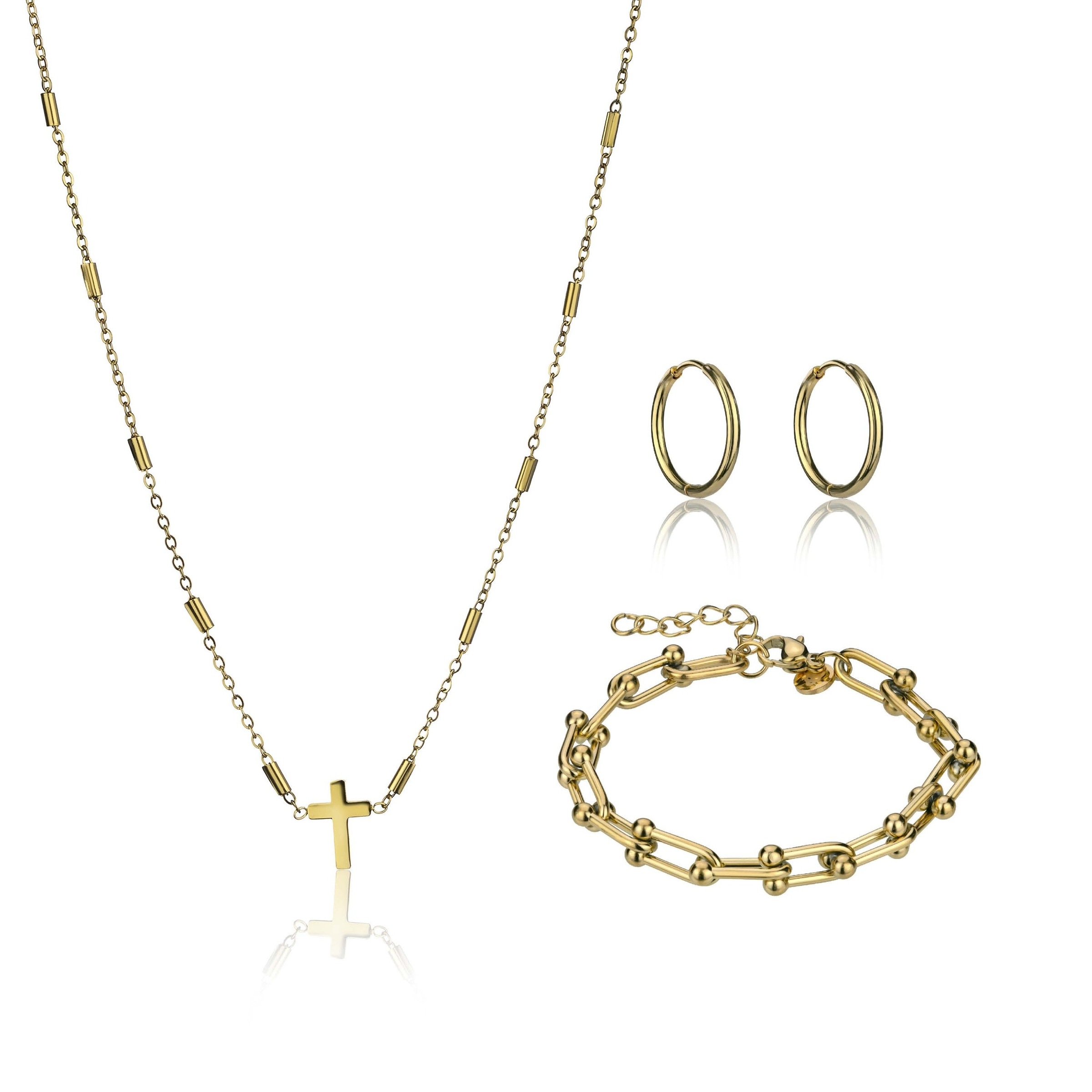 Ohrring und Ketten Set MARC LAUDER "MS005G", gold, Schmuck_Sets, Damen, 40cm-45.5cm/15cm-18.5cm, Edelstahl, 40cm-45.5cm/15cm-18.5cm