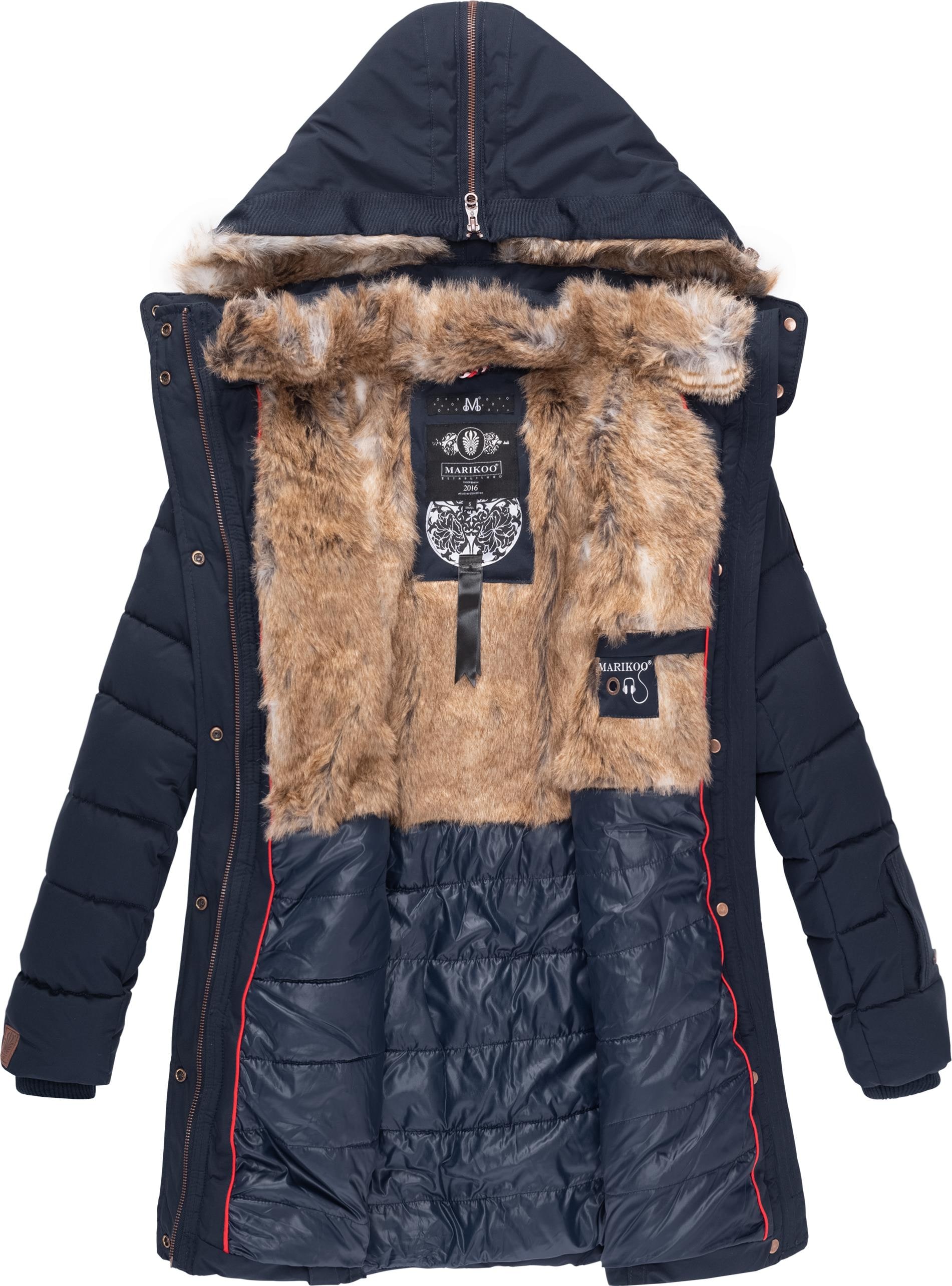 Marikoo Wintermantel »Lieblings Jacke«, stylischer Winter Steppmantel m. Kunstpelz-Kapuze