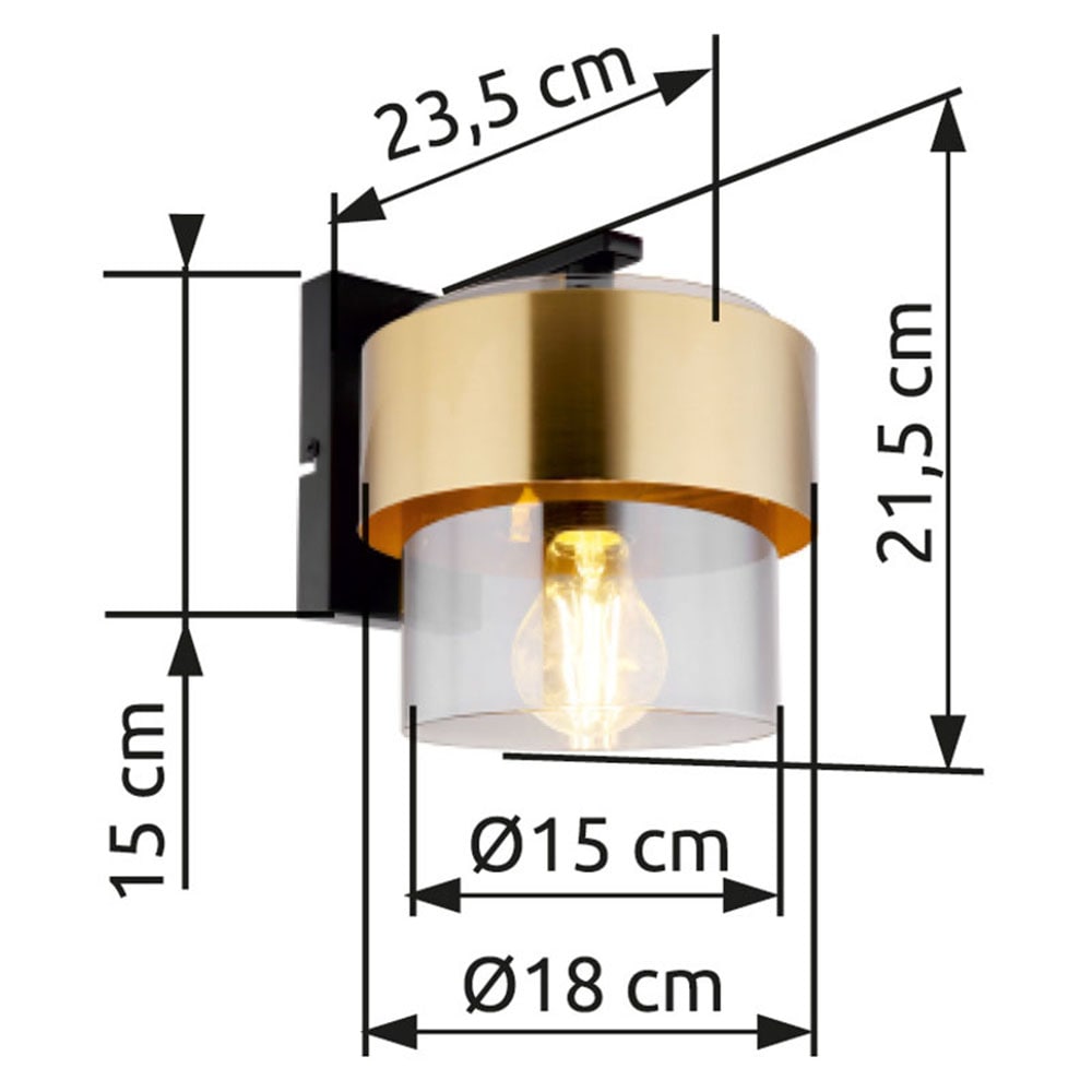 GLOBO LIGHTING Wandleuchte »MILLEY«, Leuchtmittel E27 | ohne Leuchtmittel, Wandlampe/Spot/Wohnzimmer/Flur/Messingring/Metall