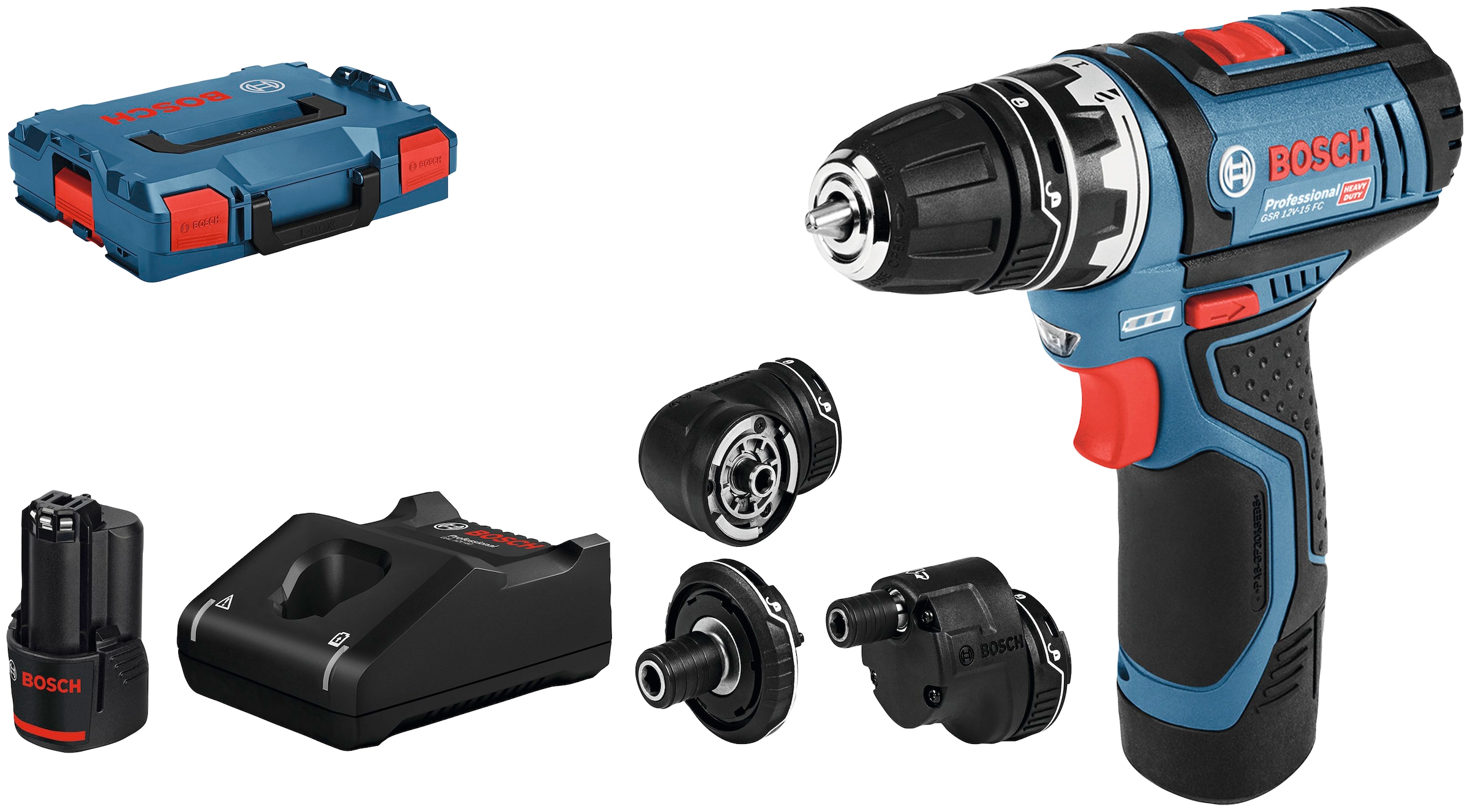 Bosch Professional Akku-Bohrschrauber »GSR 12V-15«, (Set), inkl. 2 Akkus,  Ladegerät, Koffer und Flexi-Click Aufsätze auf Rechnung | BAUR